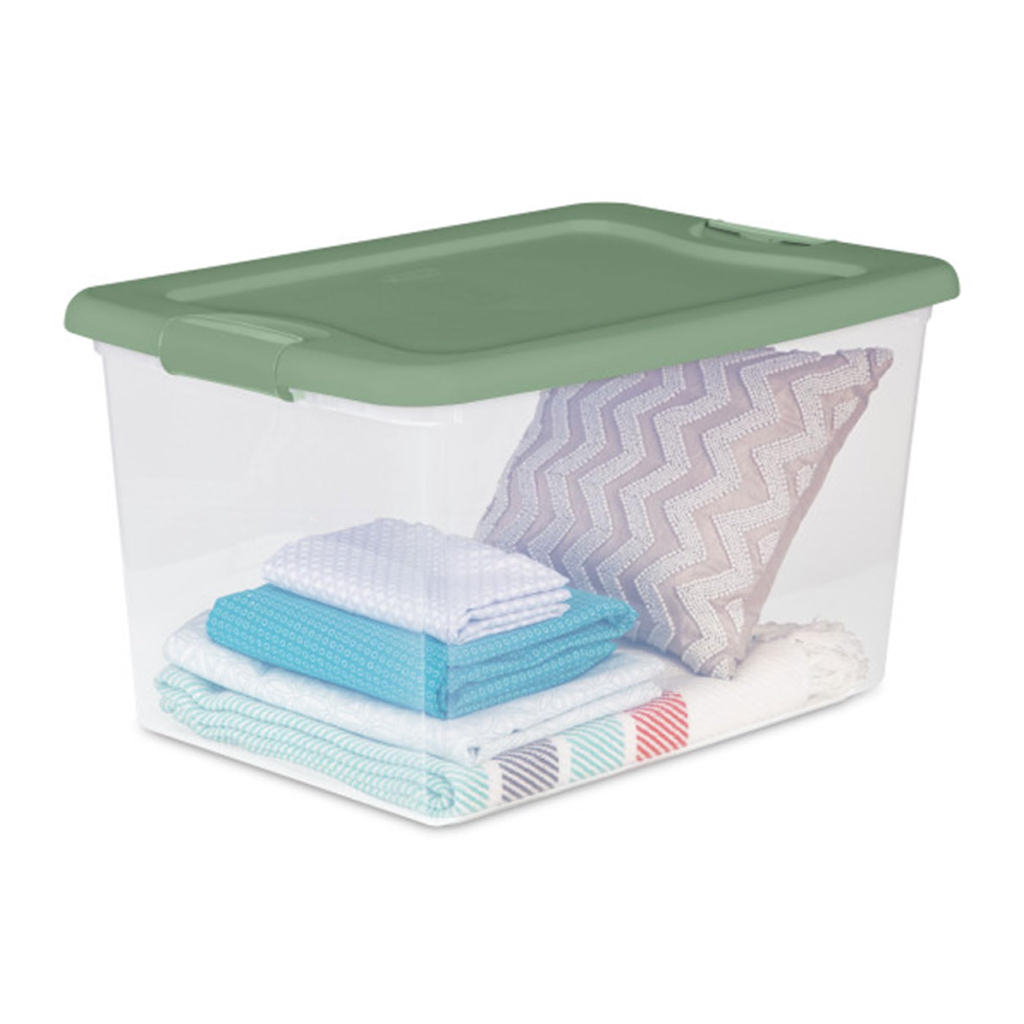 Sterilite 18-Pack 64 Qt Clear Plastic Storage Bins - Stackable Closet Organizers with Latching Lids for Home, Office & Garage Organization (Green)