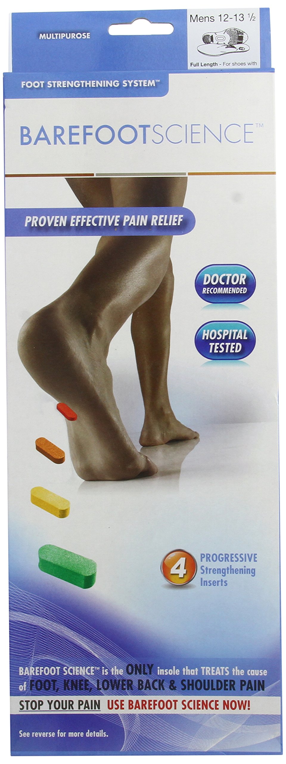 Barefoot Science 4-Step Multi-Purpose Insoles for Men & Women - Full Length Orthotic Support - Size XL - Perfect for Running, Hiking & Everyday Comfort