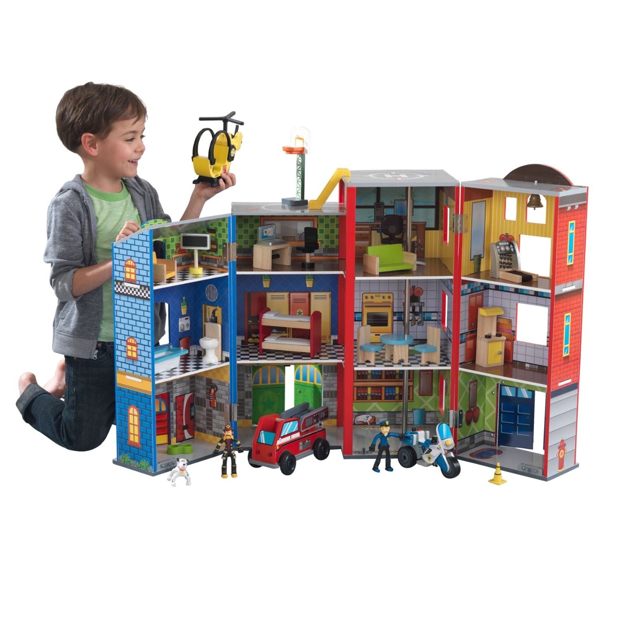 KidKraft Everyday Heroes Wooden Play Set - Firefighter, Police & Doctor Pretend Play Toys for Kids Ages 3+ | Perfect for Imaginative Play, Role Playing & Early Learning Development
