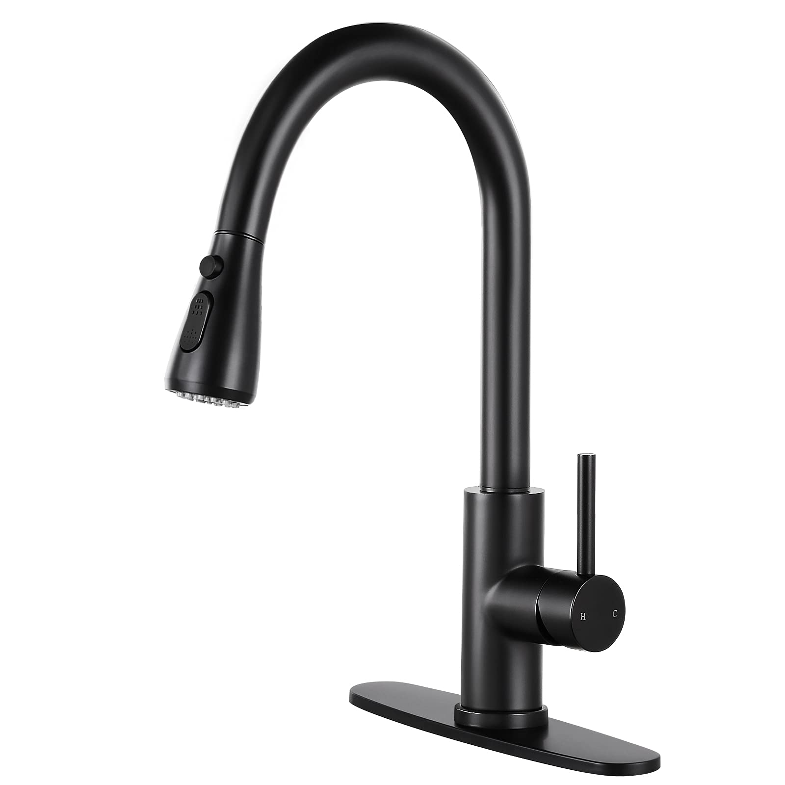Premium Matte Black Stainless Steel Kitchen Faucet with Pull Down Sprayer - Single Handle High Arc Design for Modern Sinks | Ideal for Cooking, Washing Dishes & Food Prep