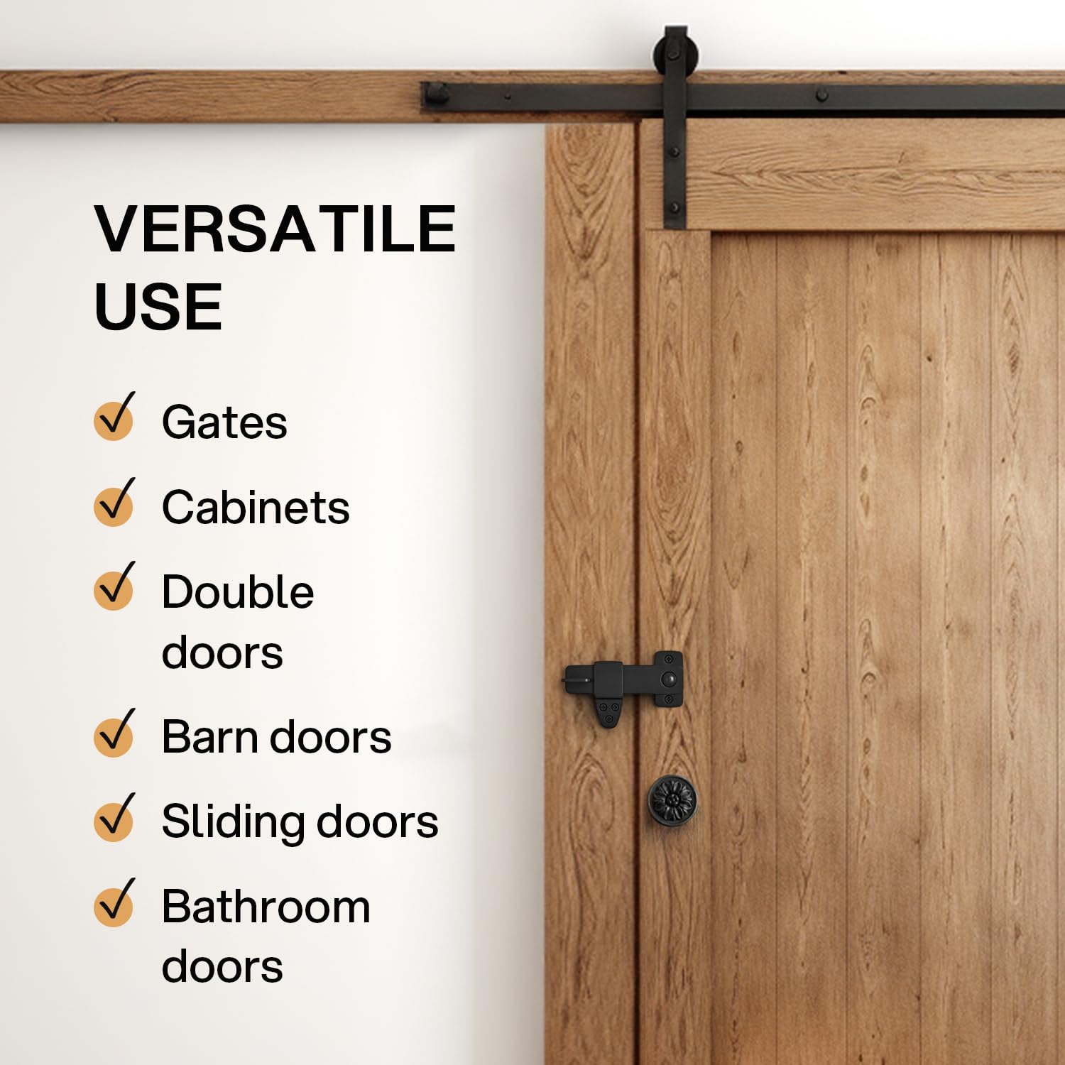 Black Wrought Iron Rustic Barn Door Latch Kit - Heavy Duty Sliding Door Lock & Catch for Double Doors, Shed, Garden Gate, Cabinet, Bar, Pantry - Perfect for Farmhouse, Rustic & Industrial Style Home Decor
