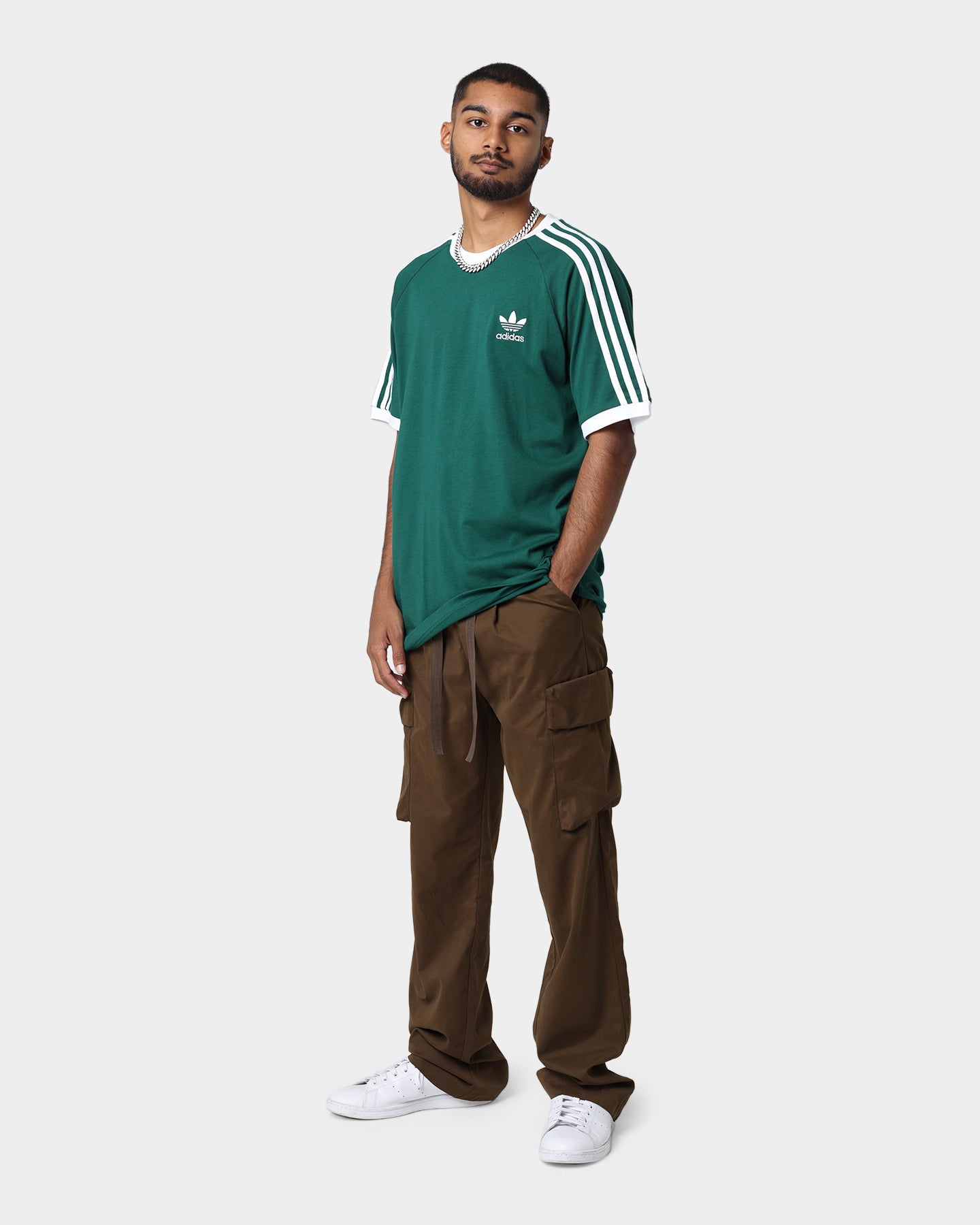 Adidas Adicolor Classic 3 Stripes T-Shirt for Men - Comfortable Cotton Crewneck Tee in Collegiate Green | Casual Wear, Street Style & Gym Outfits