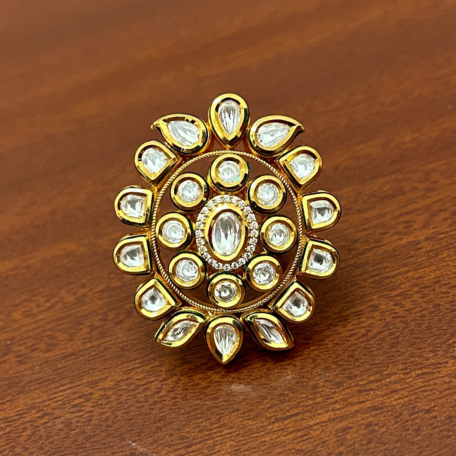 Luxury Gold Plated Royal Kundan & Stone Ring for Women - Elegant Indian Jewelry (D236) - Perfect for Weddings, Parties & Special Occasions