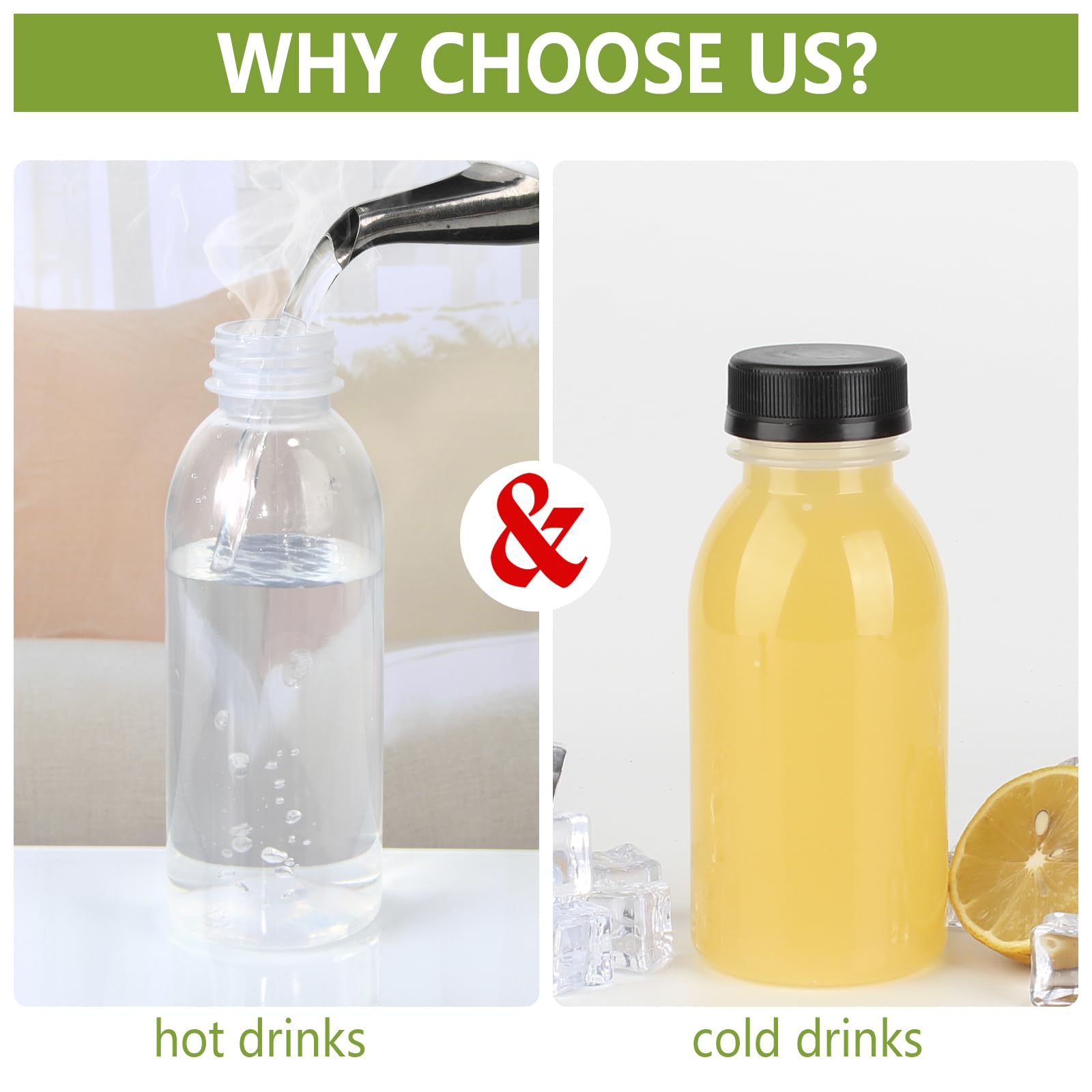 12 Pack 8oz BPA-Free Plastic Juice Bottles with Lids - Reusable Heat-Resistant Smoothie & Beverage Containers - Dishwasher Safe for Juice, Milk, Iced Coffee - Perfect for Home, Cafe & Meal Prep Storage