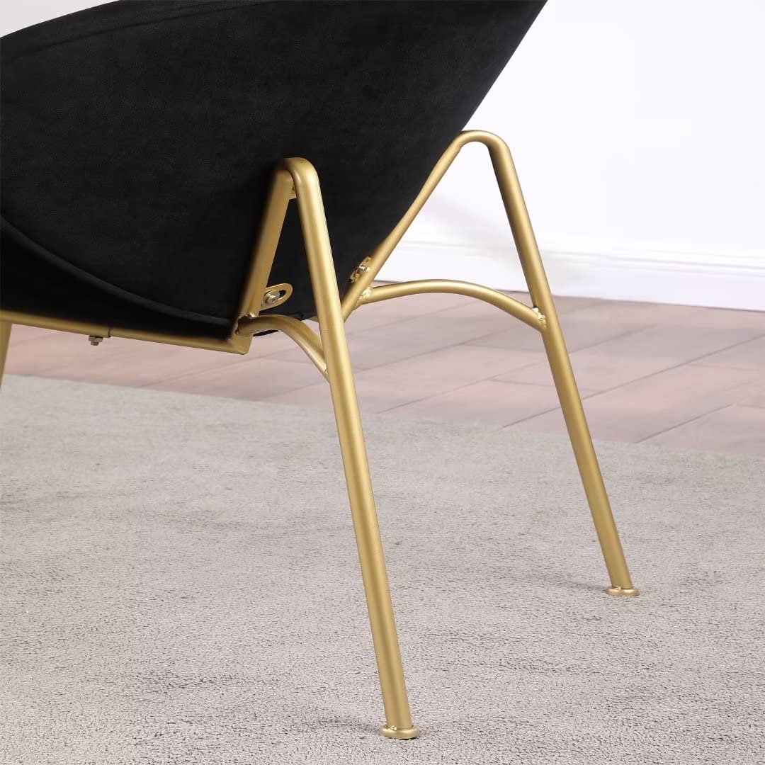JINS&VICO Set of 2 Velvet Dining Chairs with Golden Metal Frame - Elegant Padded Armchairs with Ergonomic Backrest, Comfortable Lounge Chairs for Living Room, Bedroom or Dining Area - Perfect for Home Decor, Entertaining Guests and Relaxing (Black)