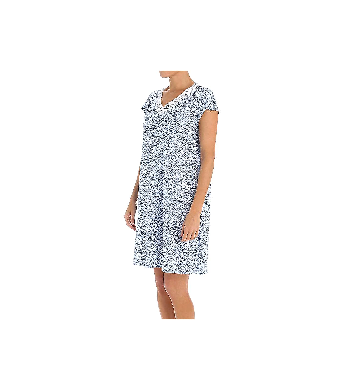 Women's Leopard Print Denim Chemise - Sweet Leopards Cap Sleeve Sleepwear SLD-03 (Size L) | Perfect for Lounge Wear, Date Nights & Cozy Sleepwear