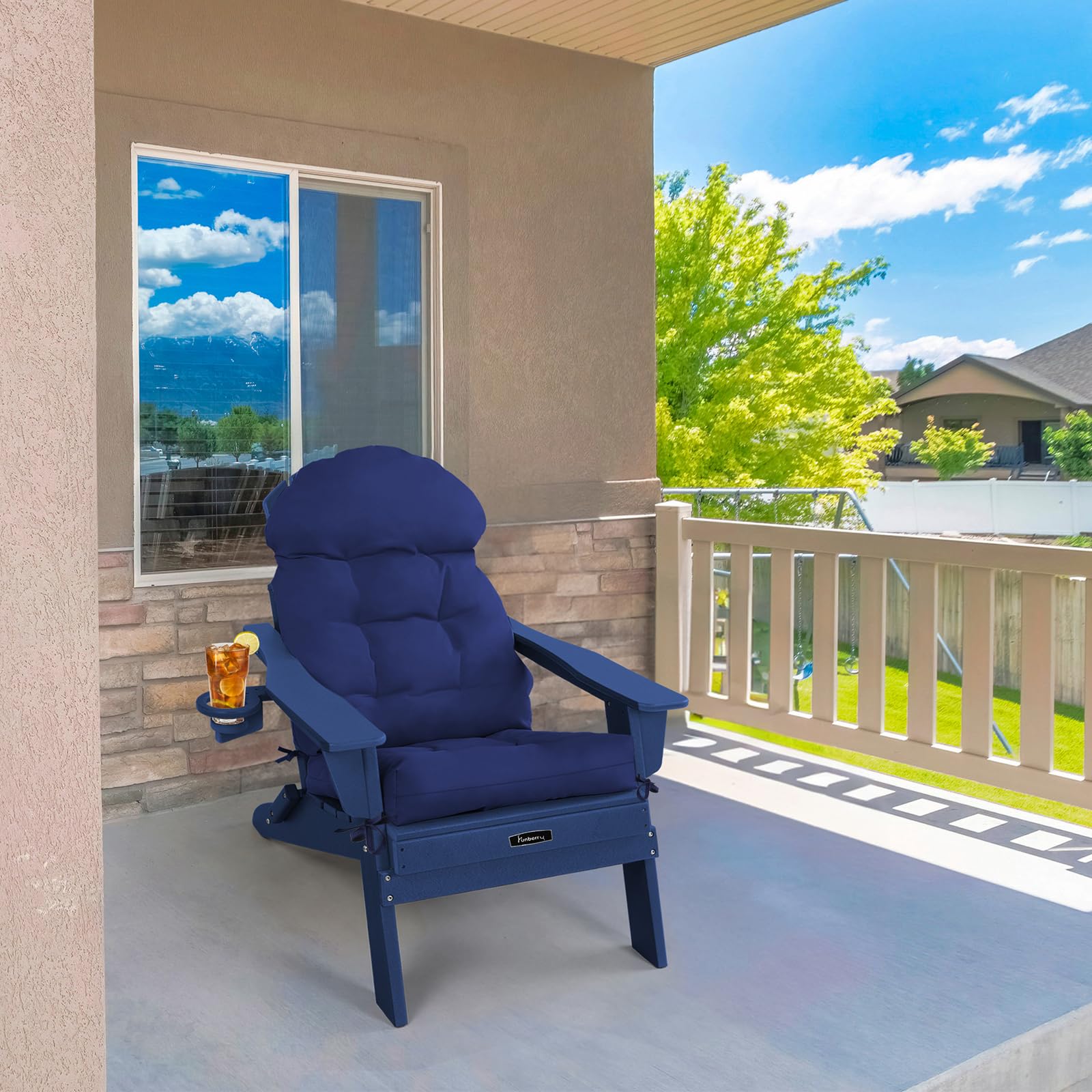 FUNBERRY 4-Piece Patio Chair Cushion Set - Thickened Comfortable Non-Slip Waterproof Outdoor Cushions with Ties for Rocking Chairs, High Back Support & Fade Resistant - Perfect for Porch, Deck, Garden & Poolside Relaxation