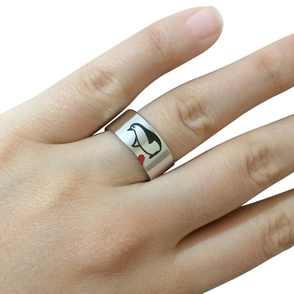 Silver Penguin Couple Rings Set - Matching Love Penguin Band Rings for Him & Her - Perfect for Anniversaries, Valentine's Day & Romantic Gifts