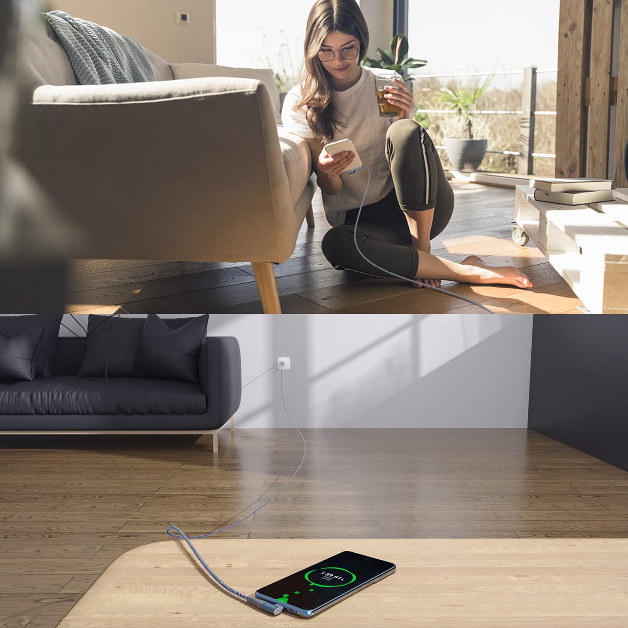 3M Right Angle USB A 2.0 to USB C Cable - Nylon Braided Fast Charging Cord for Samsung Galaxy S21/S20/S10/S9/S8, LG, Moto, Pixel & More - Durable Charger for Phones, Tablets & Cameras | Perfect for Home, Office & Travel Use