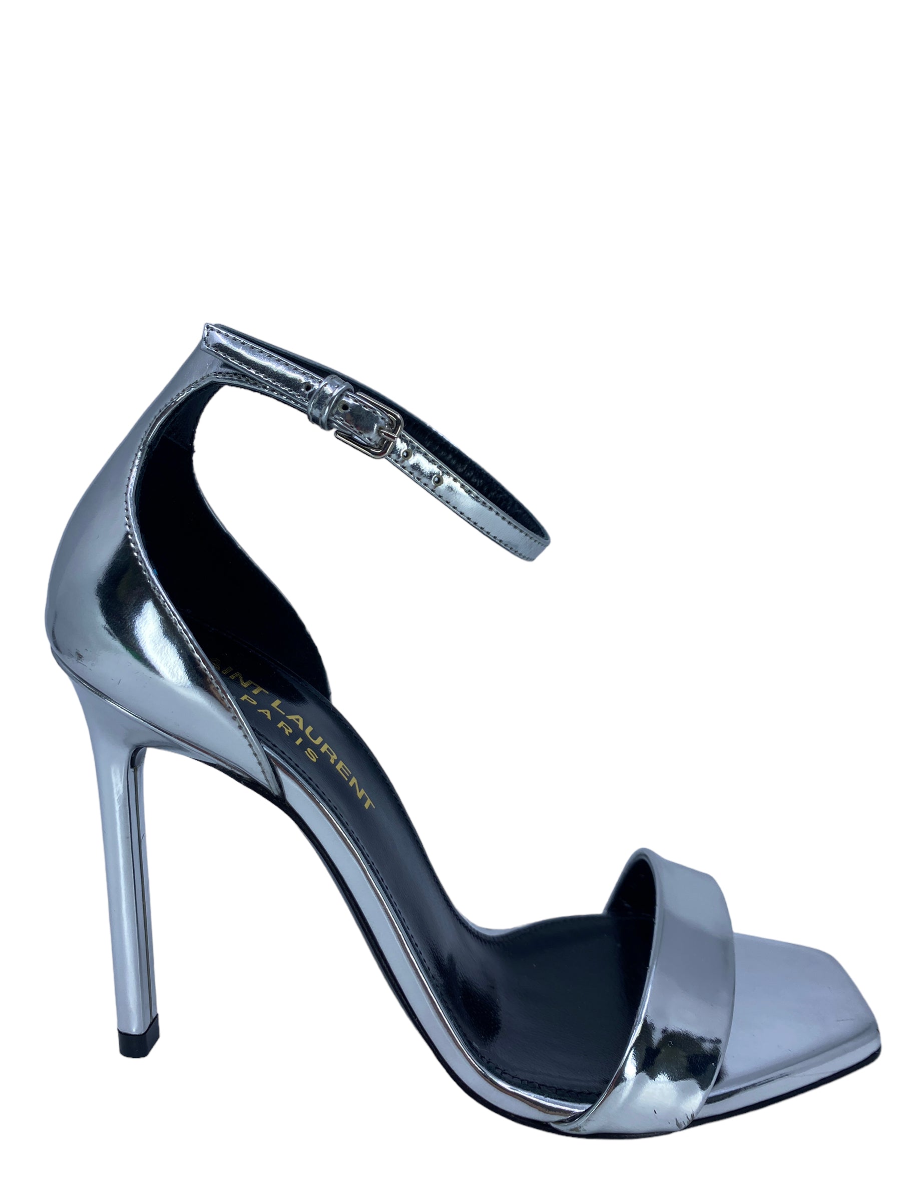 Saint Laurent Silver Open Toe Sandals for Women Size 5 - Luxury High Heel Dress Sandals for Parties, Weddings & Evening Events