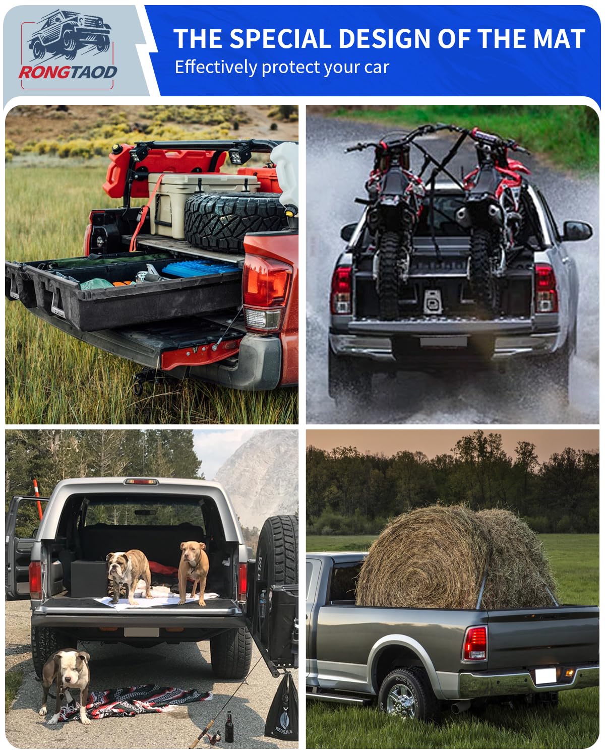 Rongtaod All-Weather Truck Bed Mat for 2019-2025 Dodge Ram 1500 (5.7 Ft Short Bed) - Heavy Duty Cargo Liner & Accessories - Perfect for Hauling, Camping & Off-Road Protection