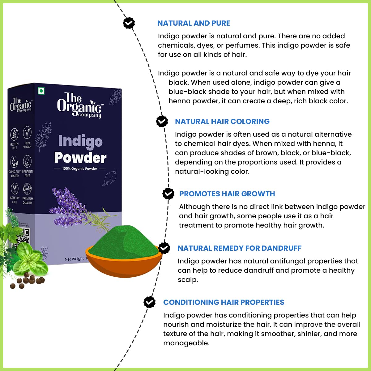 Organic Indigo Leaves Powder for Natural Black Hair Dye & Herbal Hair Growth - Indigofera Tinctoria Hair & Skin Care Treatment - Perfect for DIY Hair Packs, Henna Mixing, and Ayurvedic Hair Wash Rituals