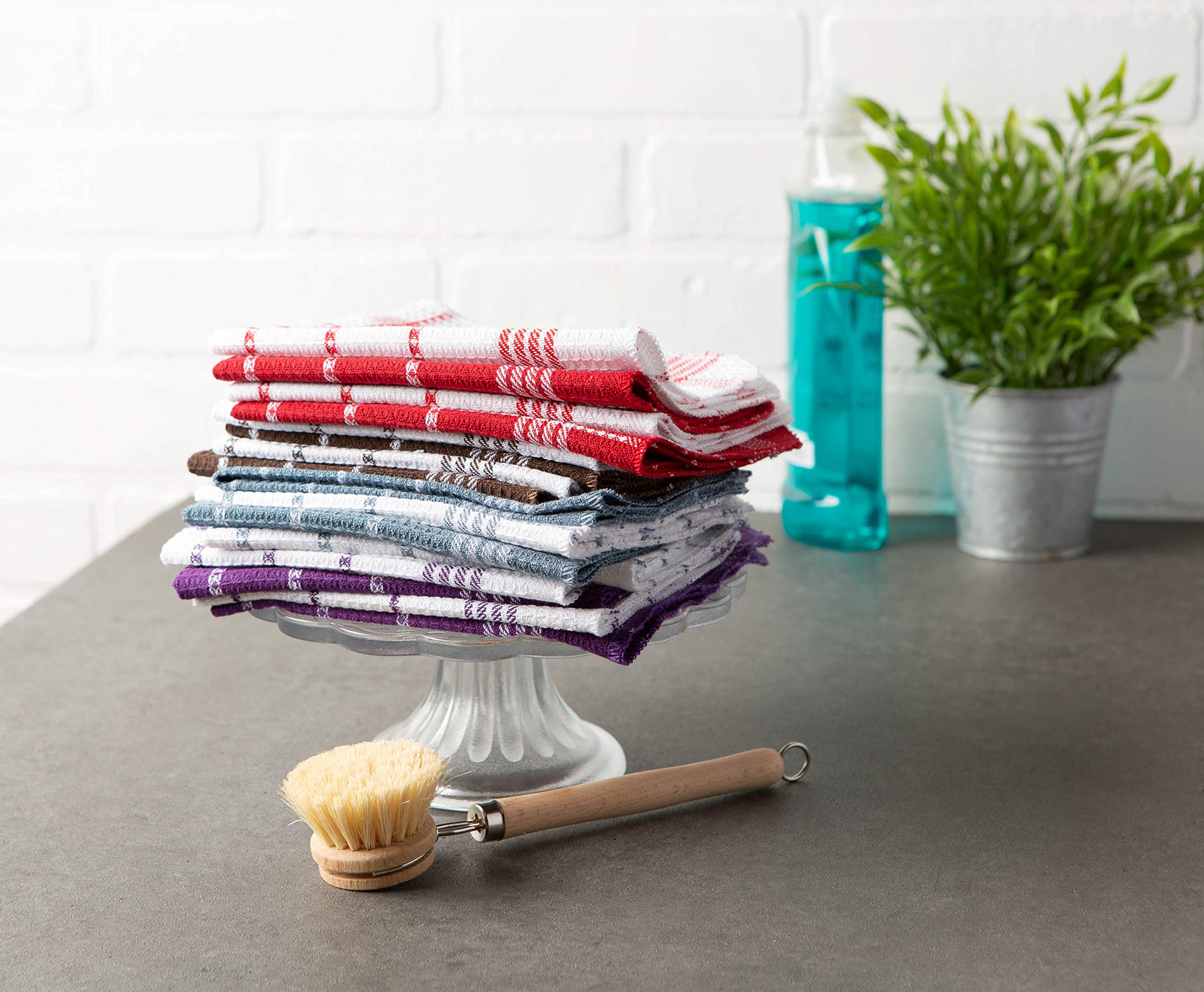 DII Waffle Weave Kitchen Towels Set - 100% Cotton Absorbent Dishcloths & Towels (12-Piece, Gray) - Perfect for Dish Drying, Hand Wiping & Kitchen Decor