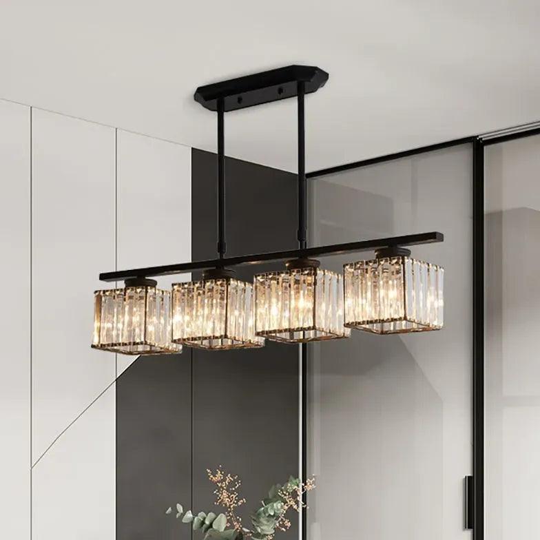 Modern Three-Head Crystal Cube Pendant Light - Elegant Dining Room, Kitchen Island, or Living Room Ceiling Lighting Fixture