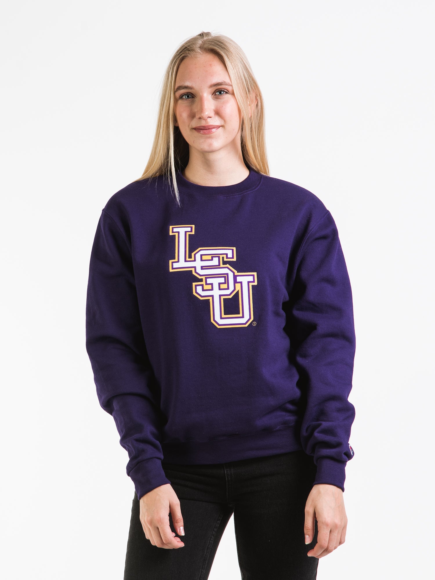 Champion Eco PowerBlend LSU Crew Sweatshirt - Soft & Comfortable Cotton Blend, Officially Licensed College Apparel - Perfect for Game Day, Casual Wear & School Spirit