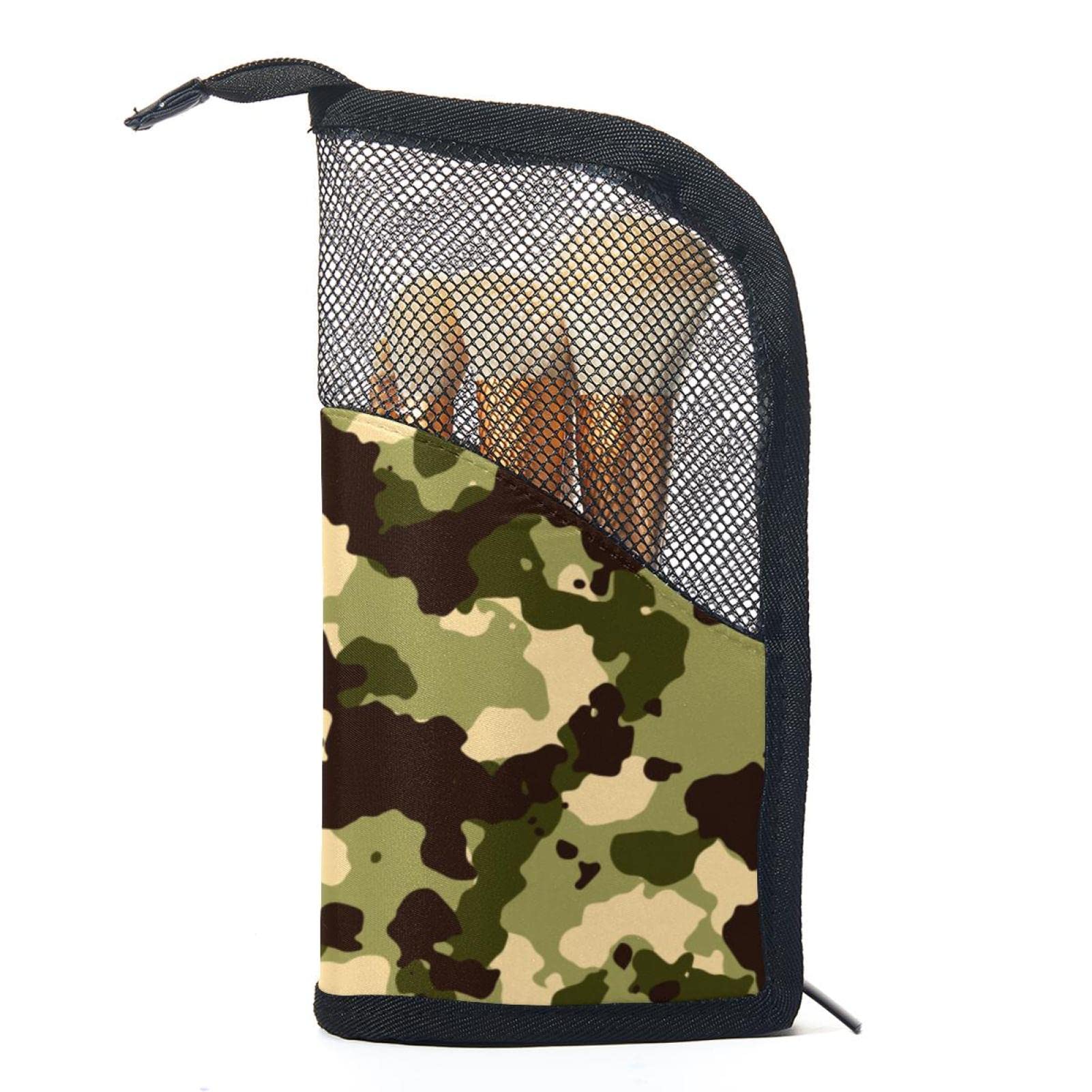 **12-Piece Makeup Brush Organizer Bag – Green Brown Camouflage, Portable Travel Makeup Brush Holder Case – Perfect for Travel, Home & Professional Makeup Artists**