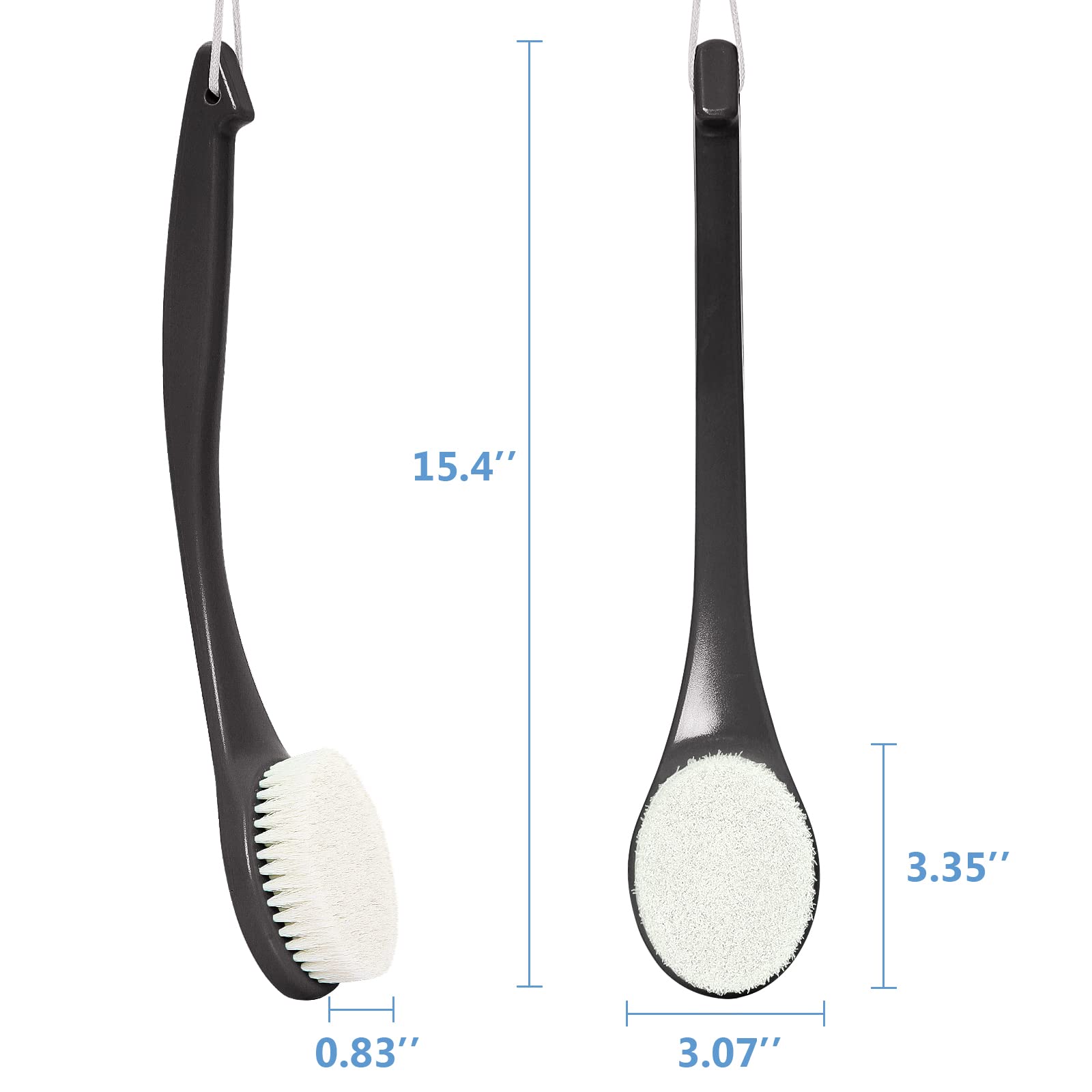 Exfoliating Body Brush with Long Handle - Never Mold Back Scrubber for Shower & Dry Brushing - Deep Cleansing Skin Care Tool for Men, Women & Elderly - Promotes Soft Glowing Skin (Black) - Perfect for Daily Shower Routine & Spa-Like Skin Exfoliation at Home