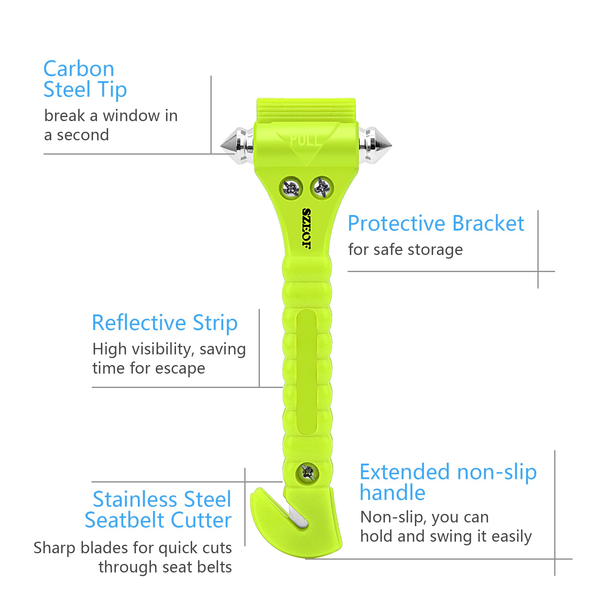 4-Pack Multi-Functional Car Emergency Safety Hammer - Glass Breaker & Seatbelt Cutter Tool for Vehicle Escape - Ideal for Car Accidents, Stuck Seatbelts & Emergency Breakouts (Green)