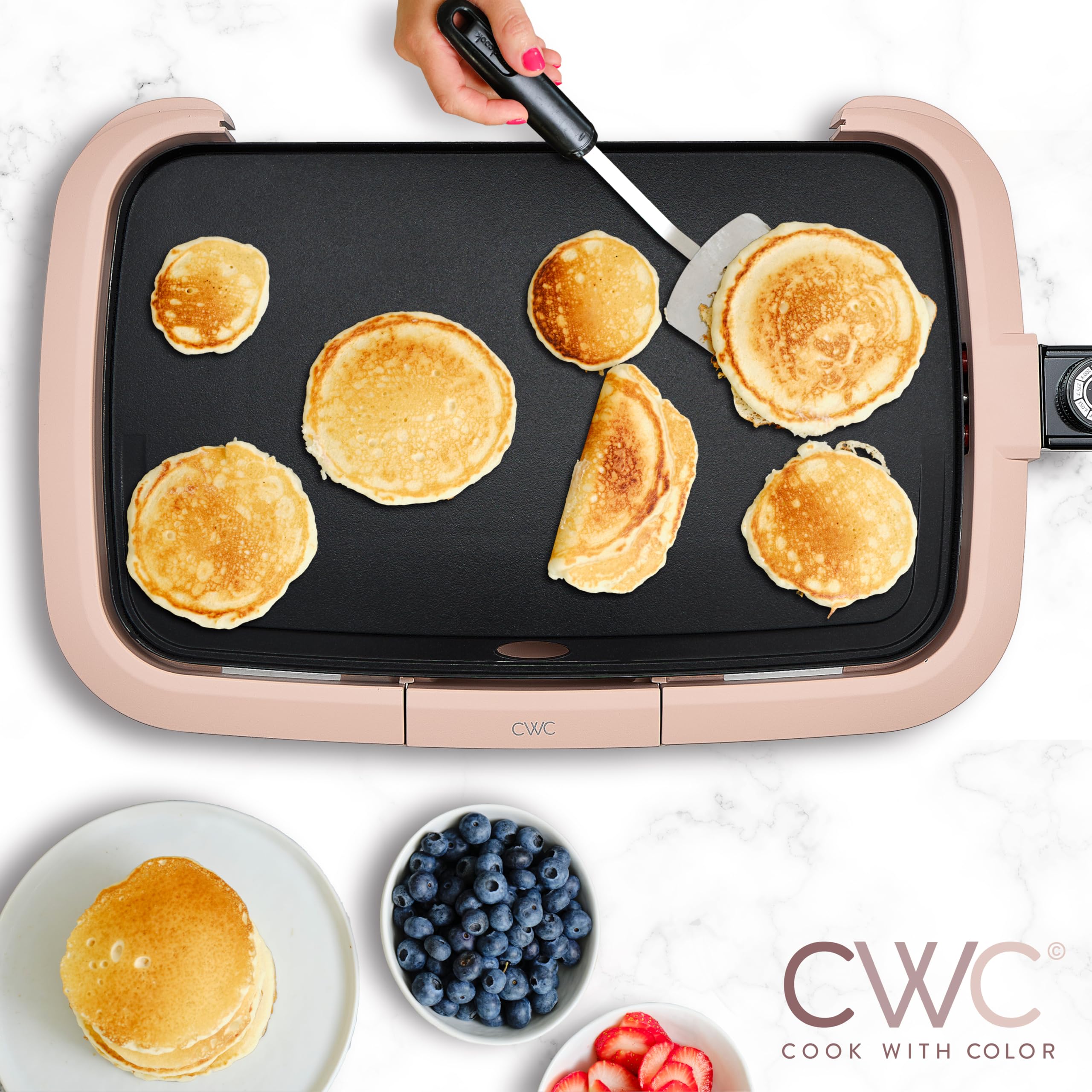 1200W Electric Griddle with Nonstick Surface - Perfect for Pancakes, Burgers, Eggs & More | Removable Temp Control & Slide-Out Drip Tray | 10