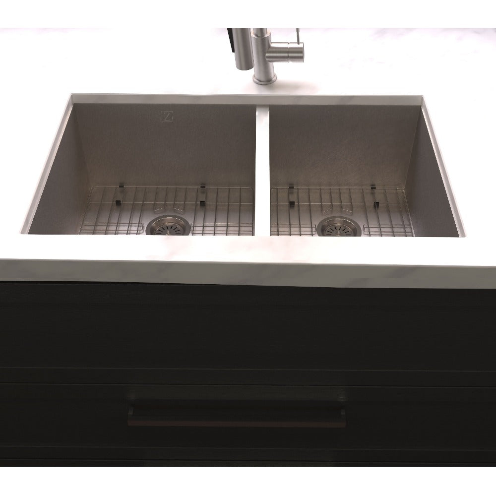 ZLINE 36-Inch Undermount Double Bowl Kitchen Sink - Satin Stainless Steel with Bottom Grid (Model SR60D 36S) | Perfect for Modern Kitchens, Restaurants & Food Prep Areas