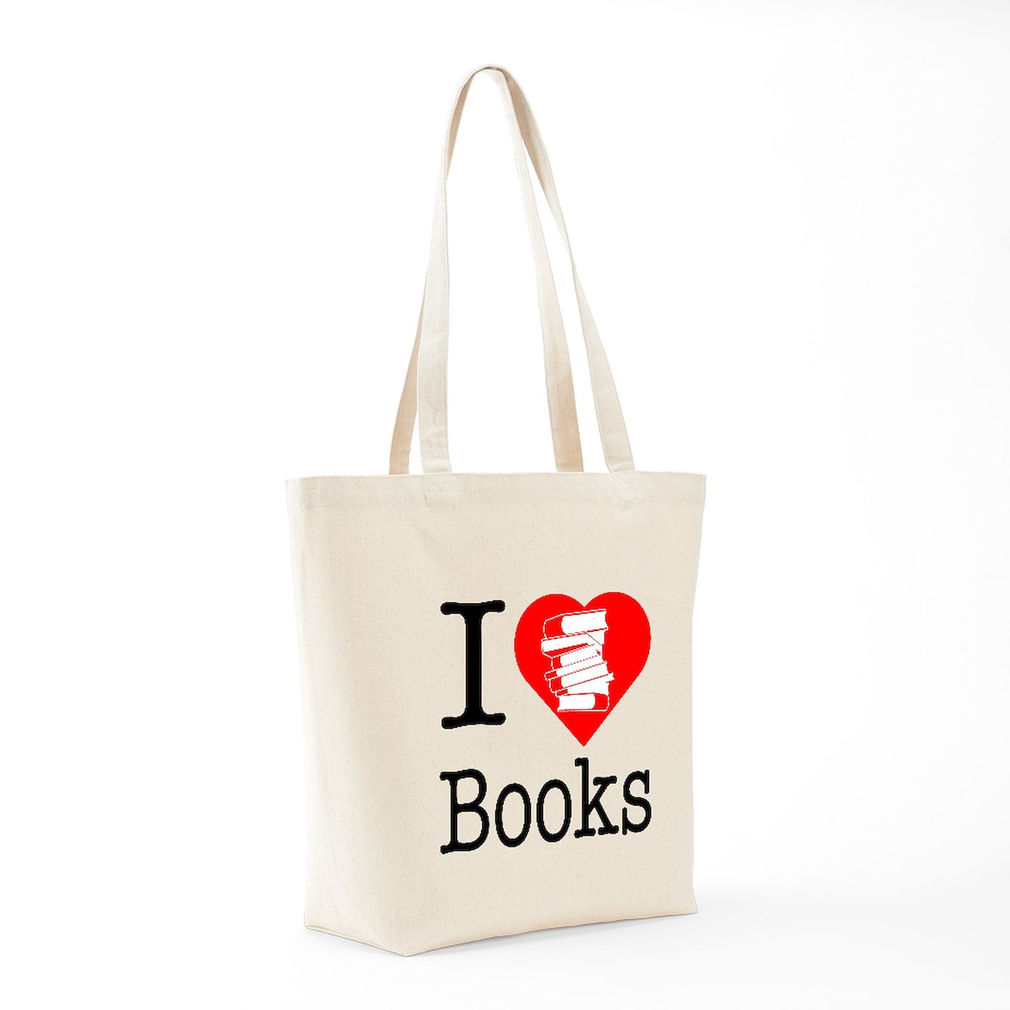 I Heart Books Tote Bag - Natural Canvas Reusable Shopping Bag for Book Lovers | Eco-Friendly Grocery Bag, Library Tote & Bookstore Shopping Bag