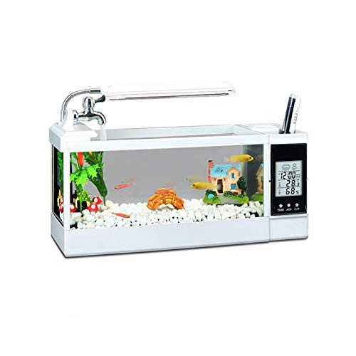 CDDJJ Mini Fish Tank with LED Lighting, LCD Display & Clock - Compact Desktop Aquarium for Home, Office Decor | Perfect for Small Spaces, Gifts & Stress Relief