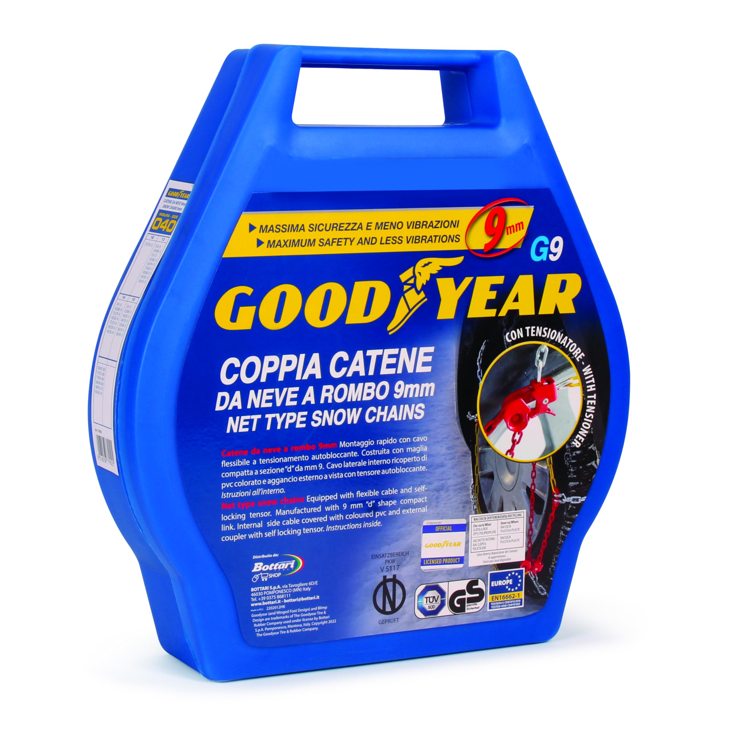 Goodyear 77900 G9 9mm Car Passenger Snow Chains - TUV & ONORM Approved (Size 020) - Winter Traction for Cars, SUVs & Light Trucks in Snowy Conditions