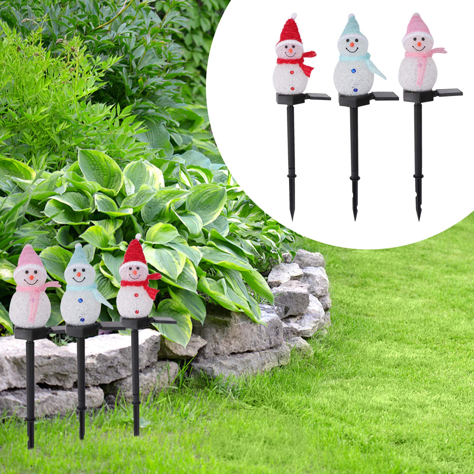 3pcs Christmas Lawn Lights - Snowman Garden Stake Lights with Resin Base for Outdoor Holiday Decor, Perfect for Yard, Pathway, and Landscape Lighting During Christmas Season