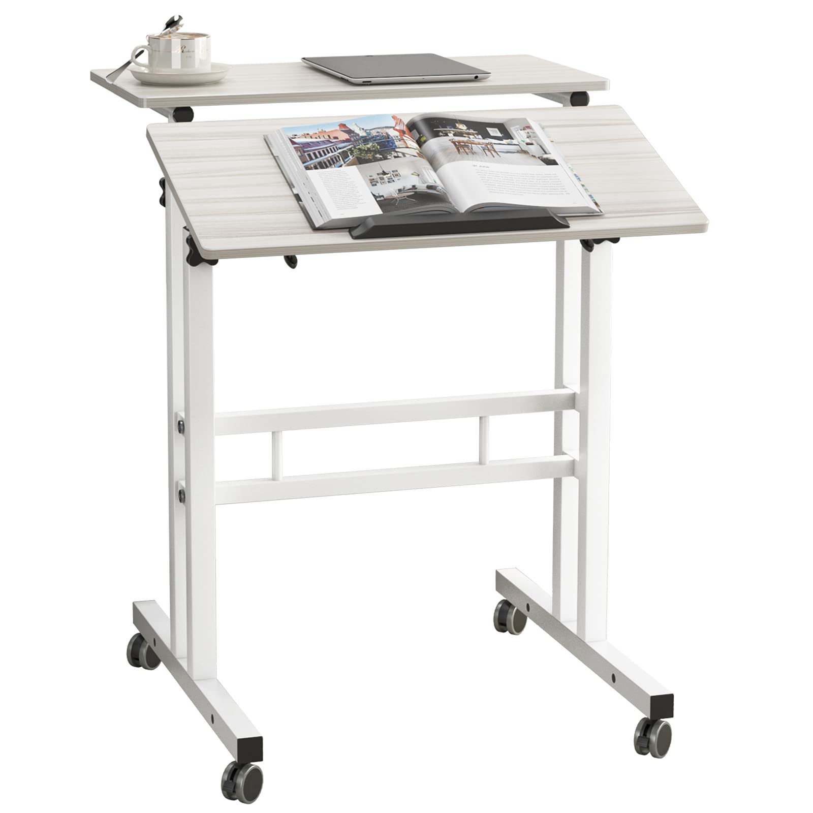 SogesFurniture Mobile Standing Desk with Wheels - Adjustable Height Laptop Workstation for Sitting or Standing - Maple Wood Computer Desk (101-MP) - Perfect for Home Office, Small Spaces & Remote Work
