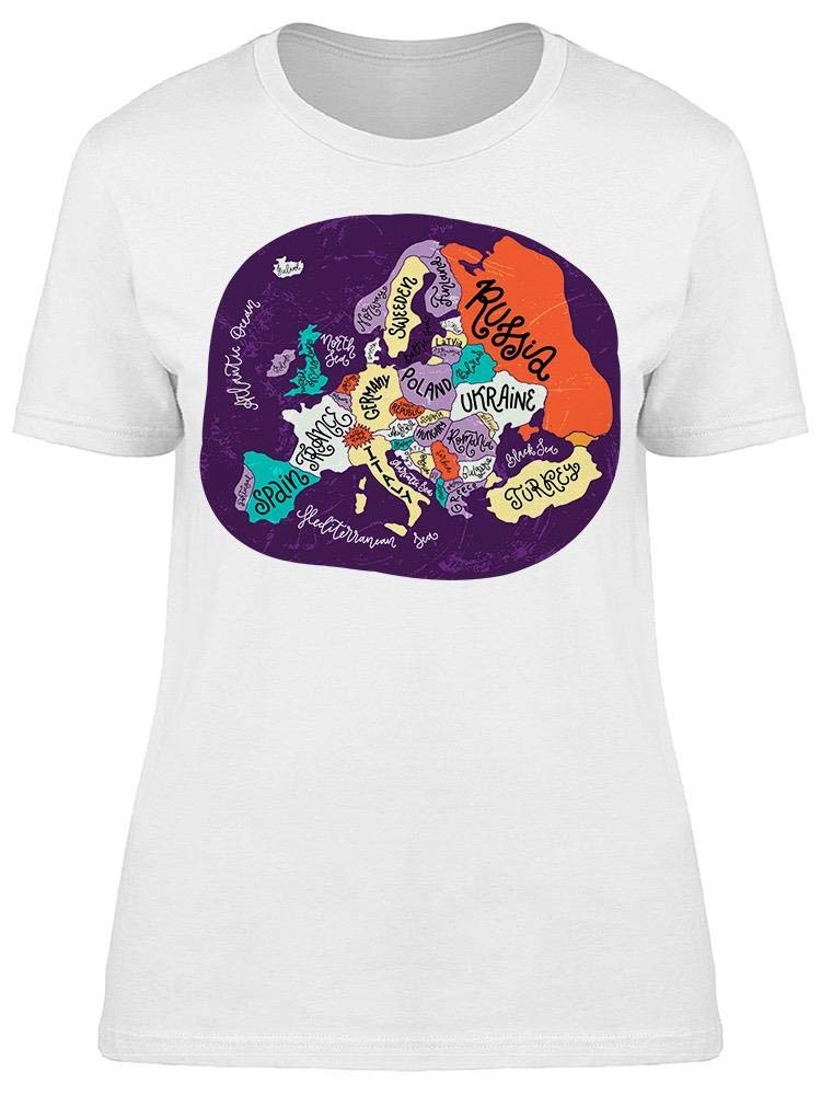 Smartprints Europe Map Country T-Shirt for Women - Stylish Graphic Tee with European Country Design - Perfect for Travel, Casual Wear & Gifts