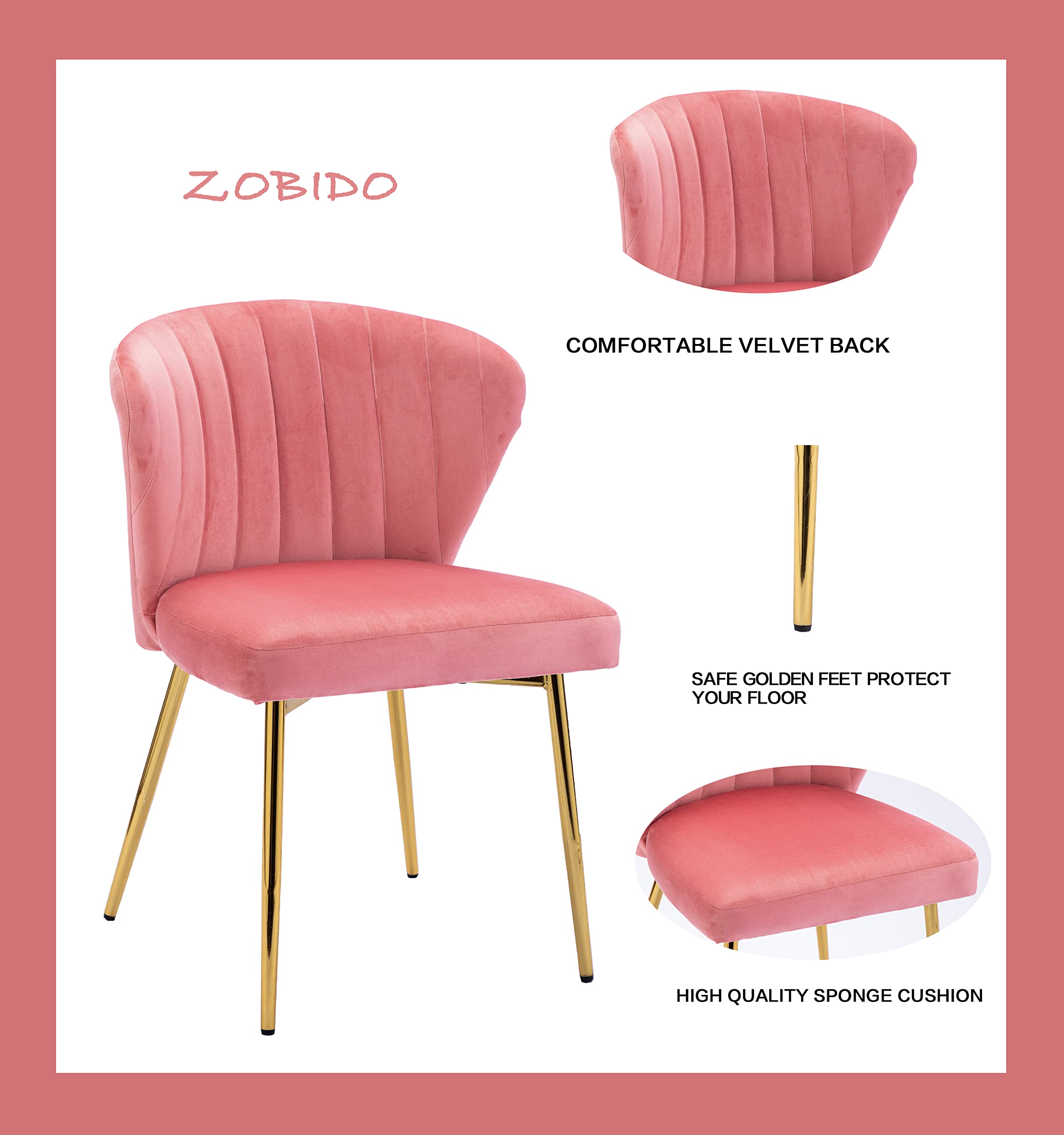 ZOBIDO Set of 2 Glam Velvet Accent Chairs with Golden Metal Legs & Tufted Back - Modern Dining Room Side Chairs for Living Room, Bedroom, Beauty Salon or Dining Area (Peach Pink) - Perfect for Home Decor, Lounge Seating and Elegant Interior Design
