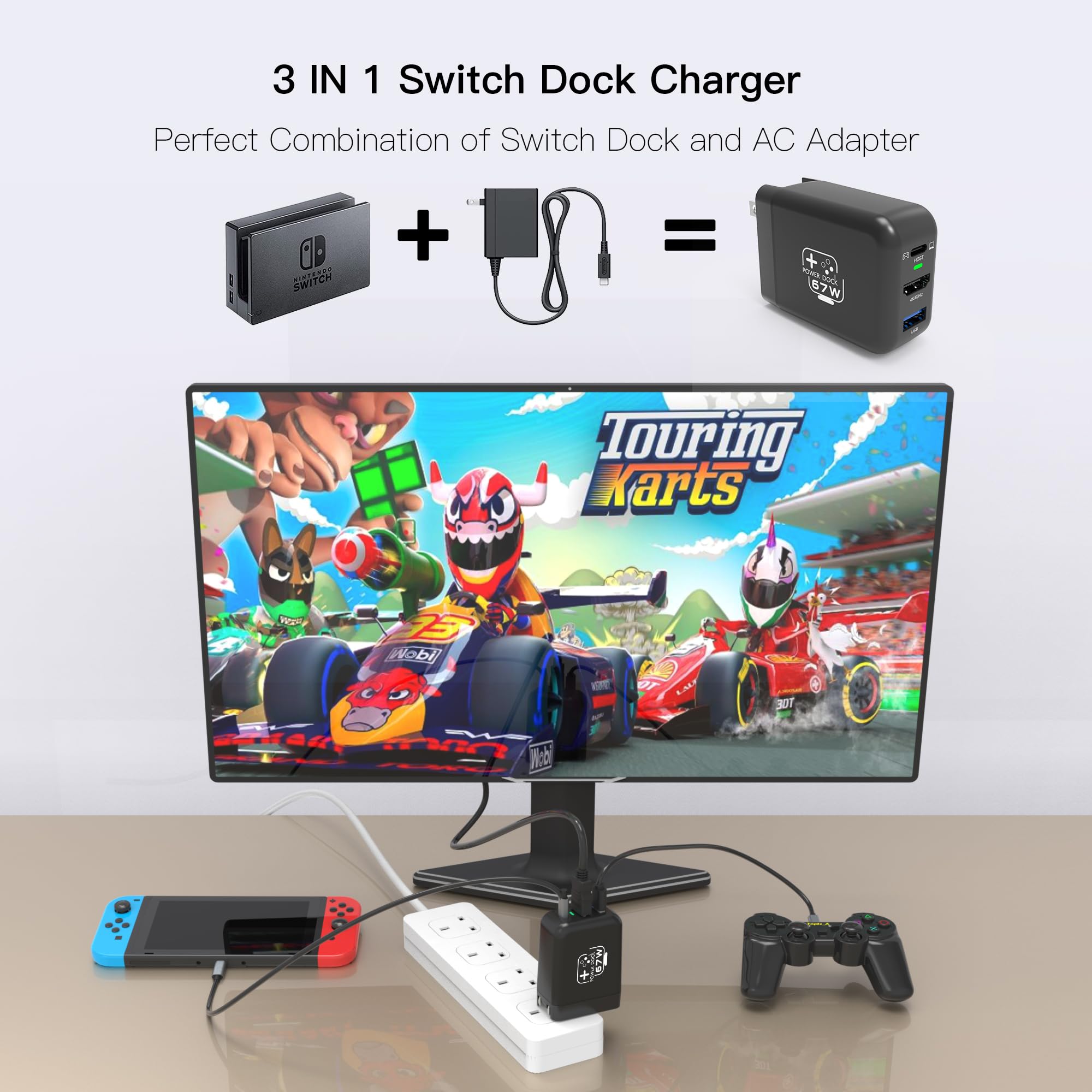 **Mirabox 67W Portable Dock Charger for Nintendo Switch – Compatible with Switch OLED, Steam Deck, ROG Ally, Samsung Dex, iPad & MacBook – 4K 60Hz USB-C TV Docking Station with Charging & HDMI Output – Perfect for Gaming, Work & Travel**