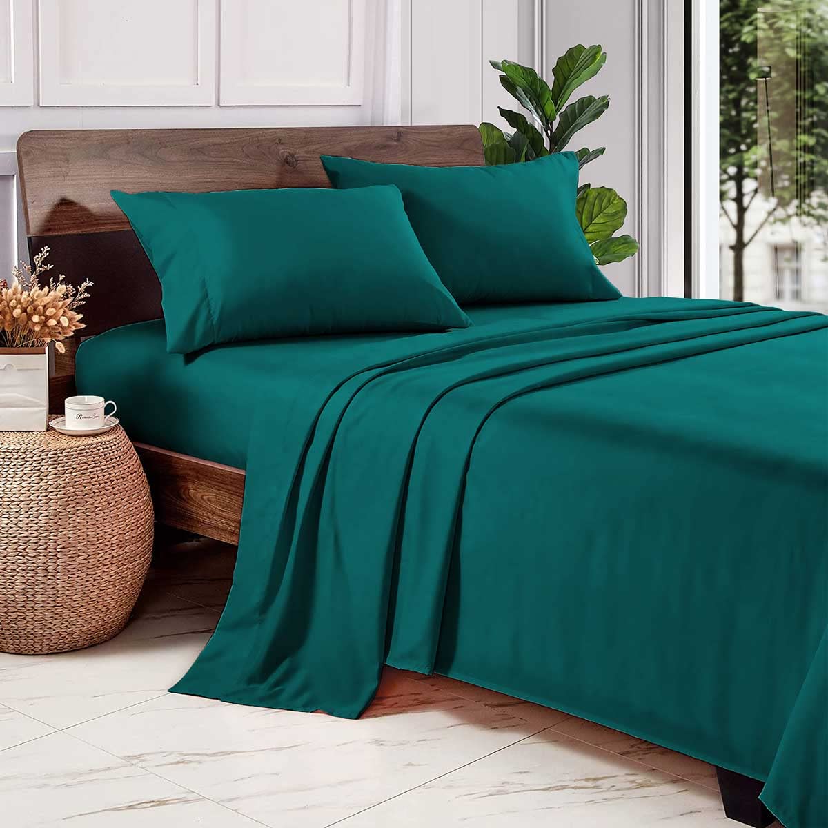 Premium 100% Cotton 4-Piece Sheet Set - Ultra Soft Fitted Sheet, Flat Sheet & 2 Pillowcases (15