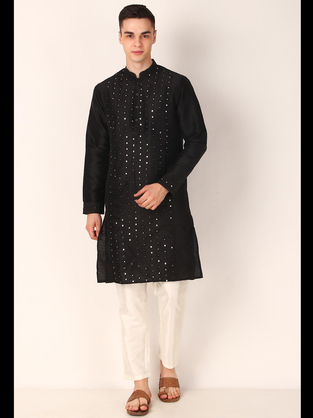 Stylish Black Designer Kurta Pajama with Mirror Embroidery - Perfect for Weddings, Festivals & Ethnic Parties