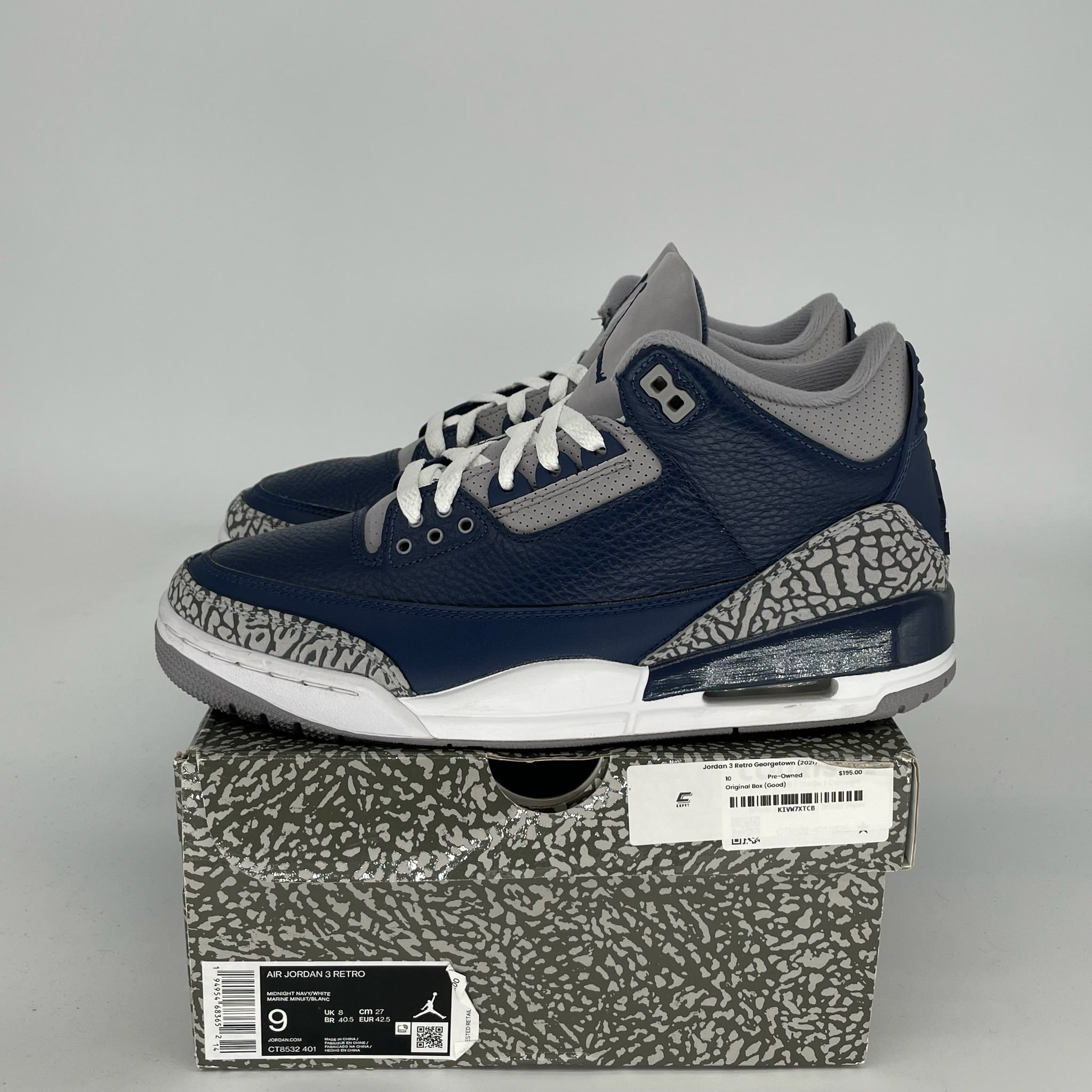 AIR JORDAN 3 GEORGETOWN Retro Sneakers - Men's Size 9 (CT8532-401) - Basketball Shoes for Streetwear & Casual Style