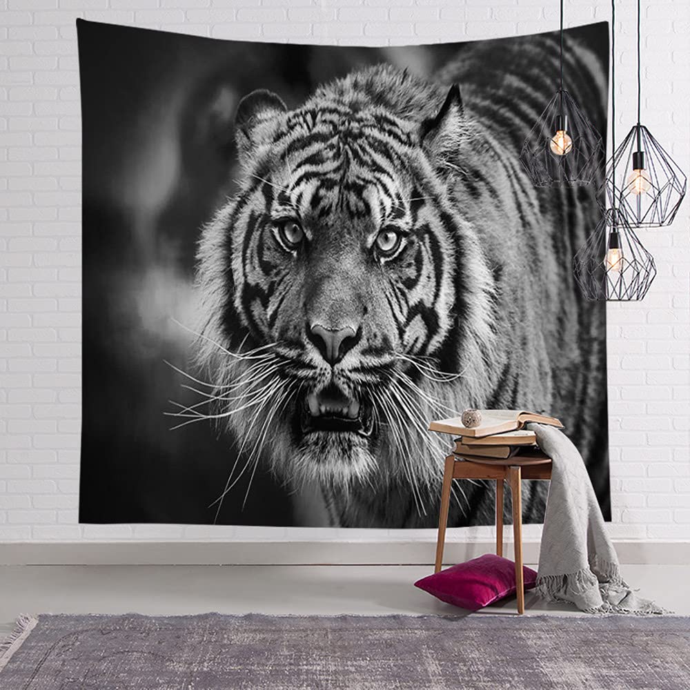 60x60 Inches Siberian Tiger Wall Tapestry - Fierce Beast Teeth Carnivorous Gaze Design for Home Decor, Dorm Room & Living Space | Perfect for Jungle Theme, Zoo Lovers & Wildlife Enthusiasts