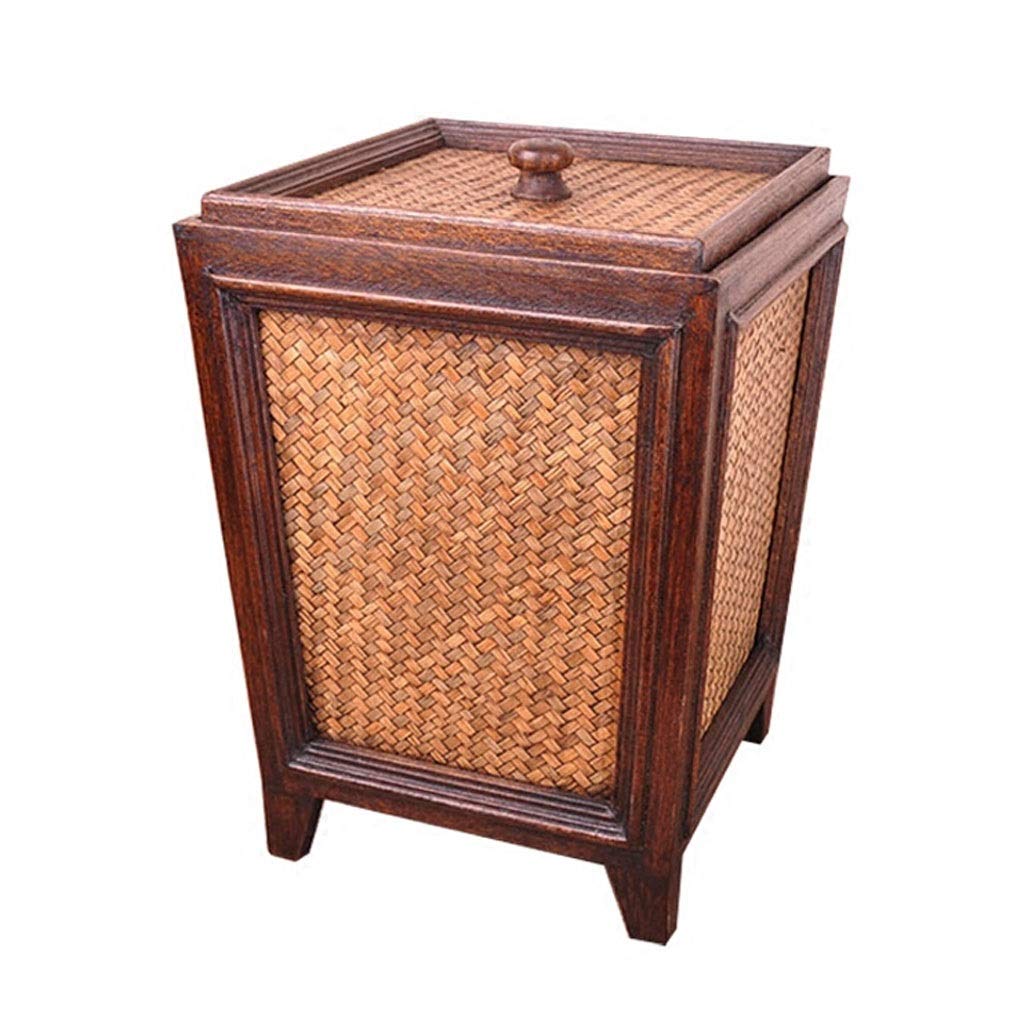 Vintage Bamboo Handmade Paper Basket - Oriental Classical Style Storage Box, Solid Wood Household Trash Can for Living Room, Bedroom & Office Decor | Eco-Friendly Home Organization Solution