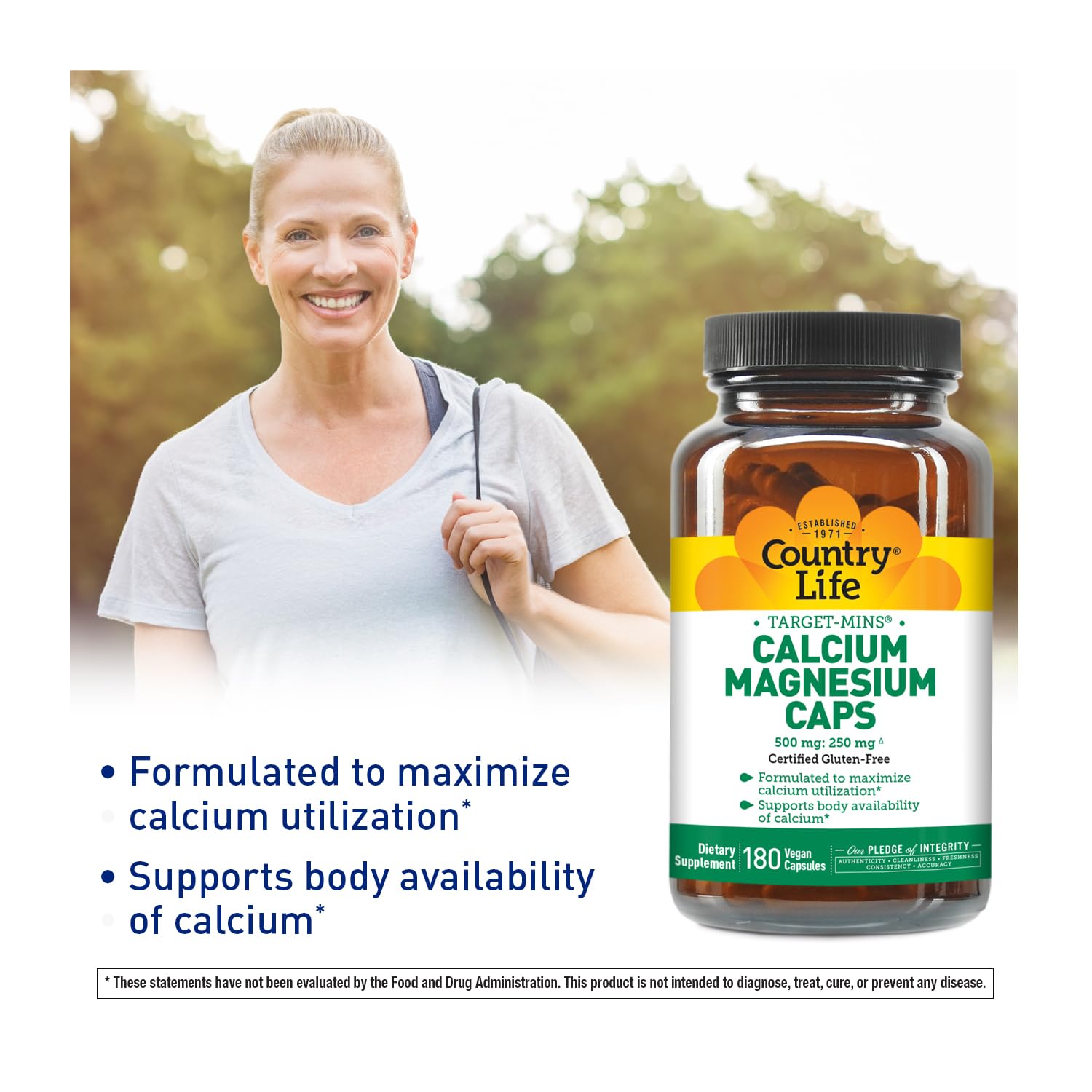 Country Life Target-Mins Calcium Magnesium Complex - 1000mg Calcium & 500mg Magnesium Supplement | Gluten-Free, Bone Health Support | Ideal for Active Lifestyles & Post-Workout Recovery
