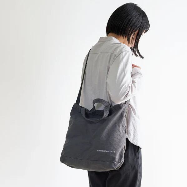 Kurashiki Hampu Canvas Shoulder Tote Bag - Sumi Iro (Ink Black) Japanese Cotton Tote | Durable & Stylish for Work, Travel & Shopping