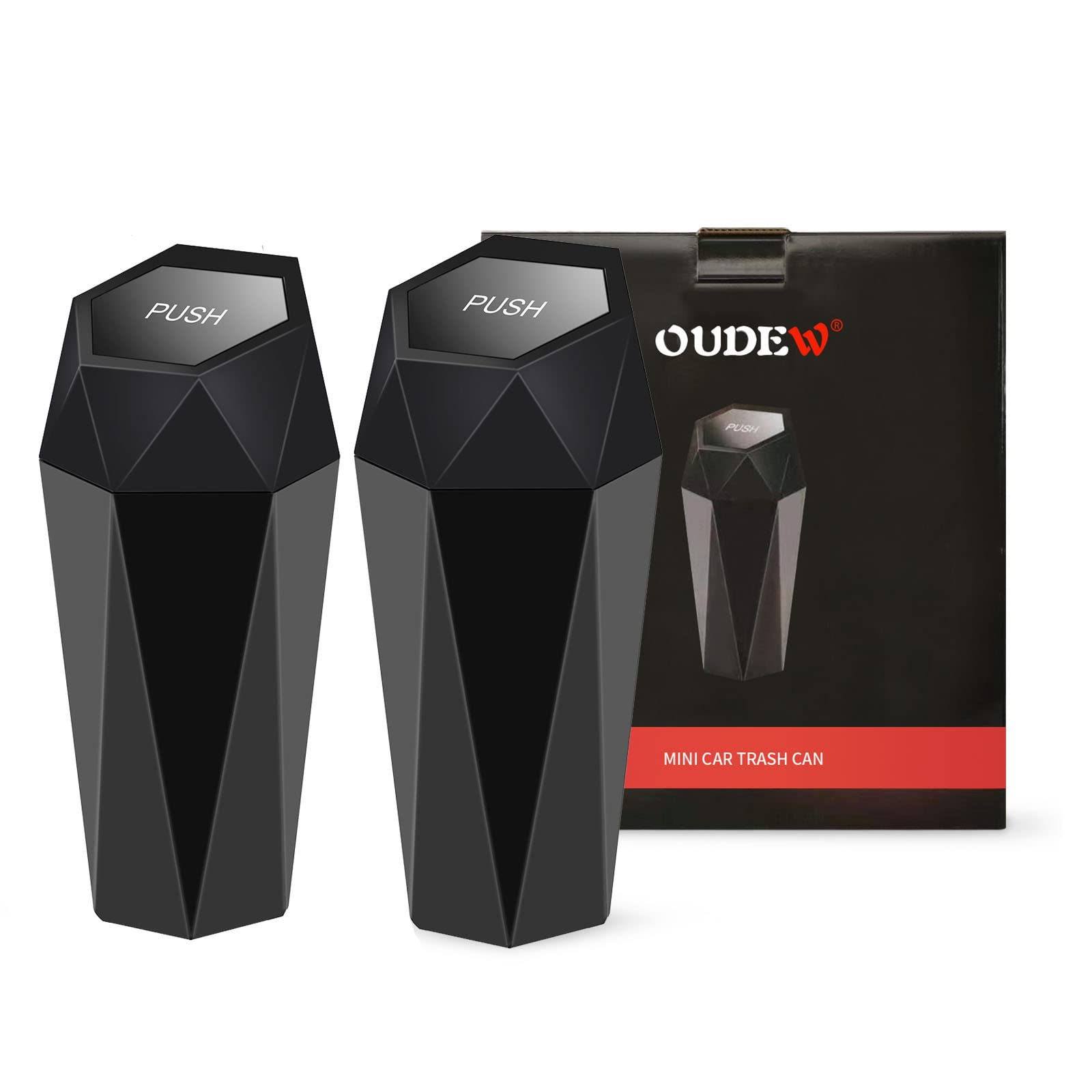 2 Packs Leakproof Car Trash Can with Lid - Diamond Design Vehicle Dustbin for Automotive, Home, Office, Kitchen & Bedroom - Perfect for Road Trips, Daily Commute & Indoor Waste Management (Black)