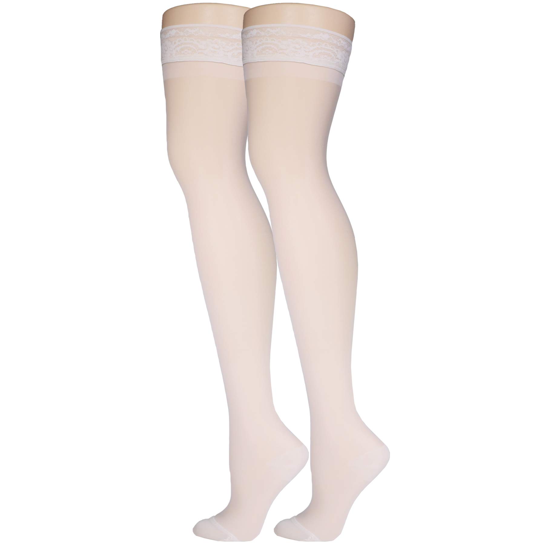 Truform Sheer Compression Stockings 15-20 mmHg - Women's Thigh High Support Stockings 20 Denier - Ivory Small - Perfect for Travel, Pregnancy & Varicose Vein Relief