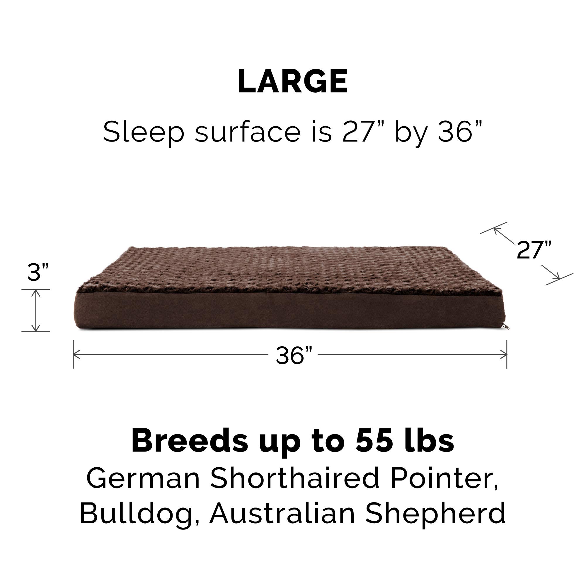Furhaven Orthopedic Memory Foam Dog Bed for Large & Medium Dogs - Removable Washable Cover, Supports Up to 55 lbs - Ultra Plush Faux Fur & Suede Mattress - Chocolate Brown (Large) - Perfect for Living Room, Bedroom or Crate Comfort