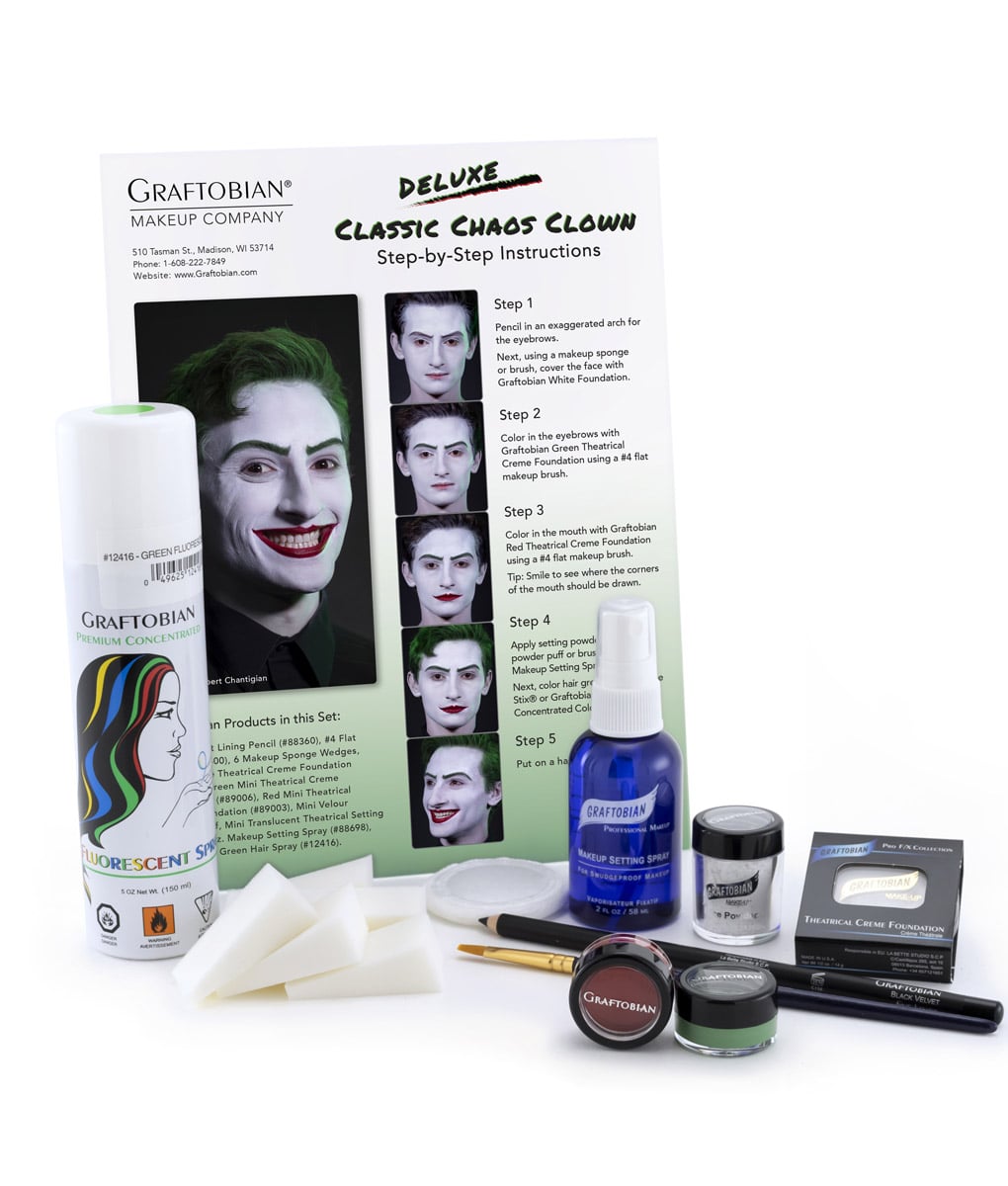 Professional Deluxe Classic Chaos Clown Makeup Kit - Halloween, Cosplay & Theater Costume Makeup - Waterproof & Long Lasting for Parties, Performances & Special Events