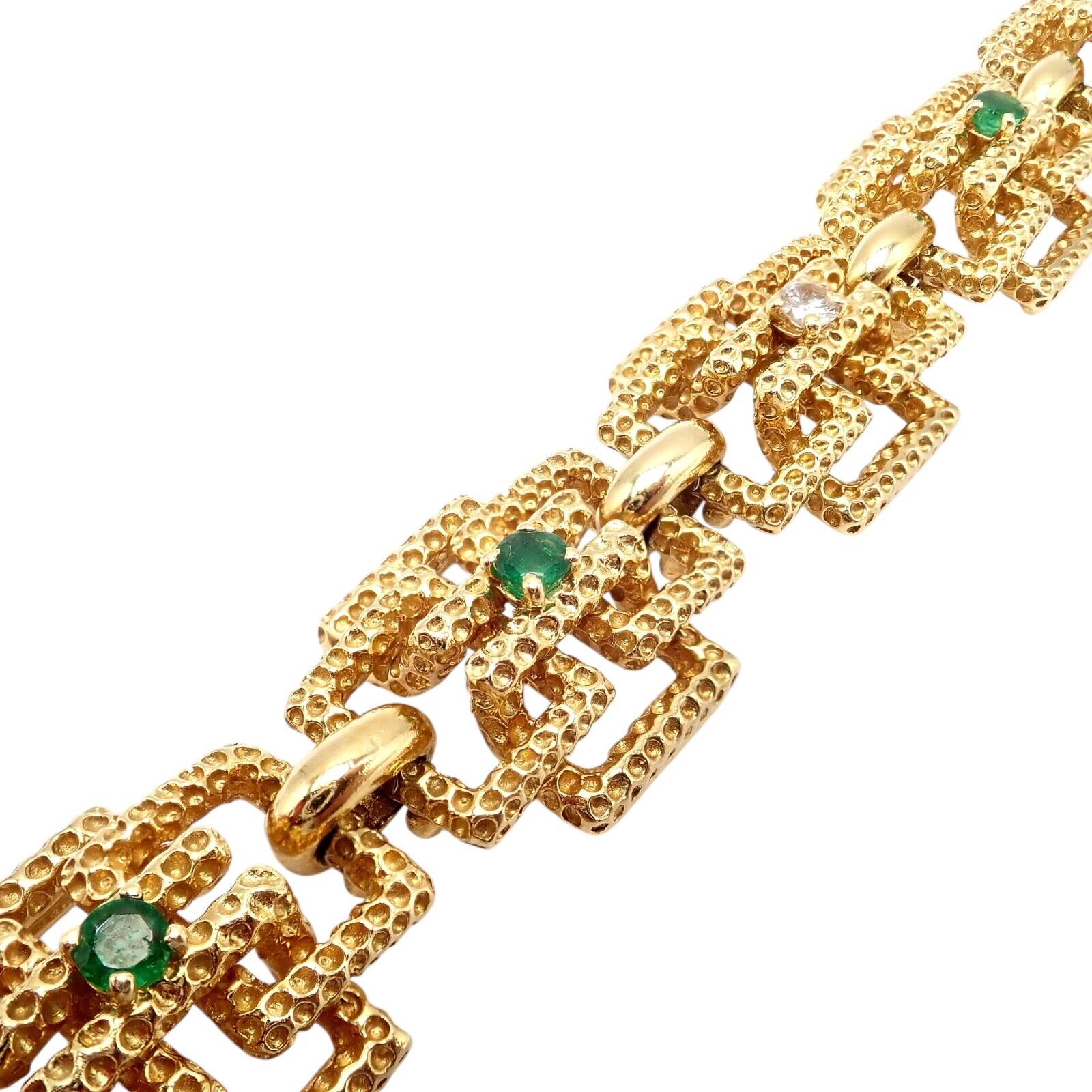 Vintage Tiffany & Co France 18k Yellow Gold Diamond Emerald Bracelet - Luxury Jewelry Gift for Women, Anniversary & Special Occasions