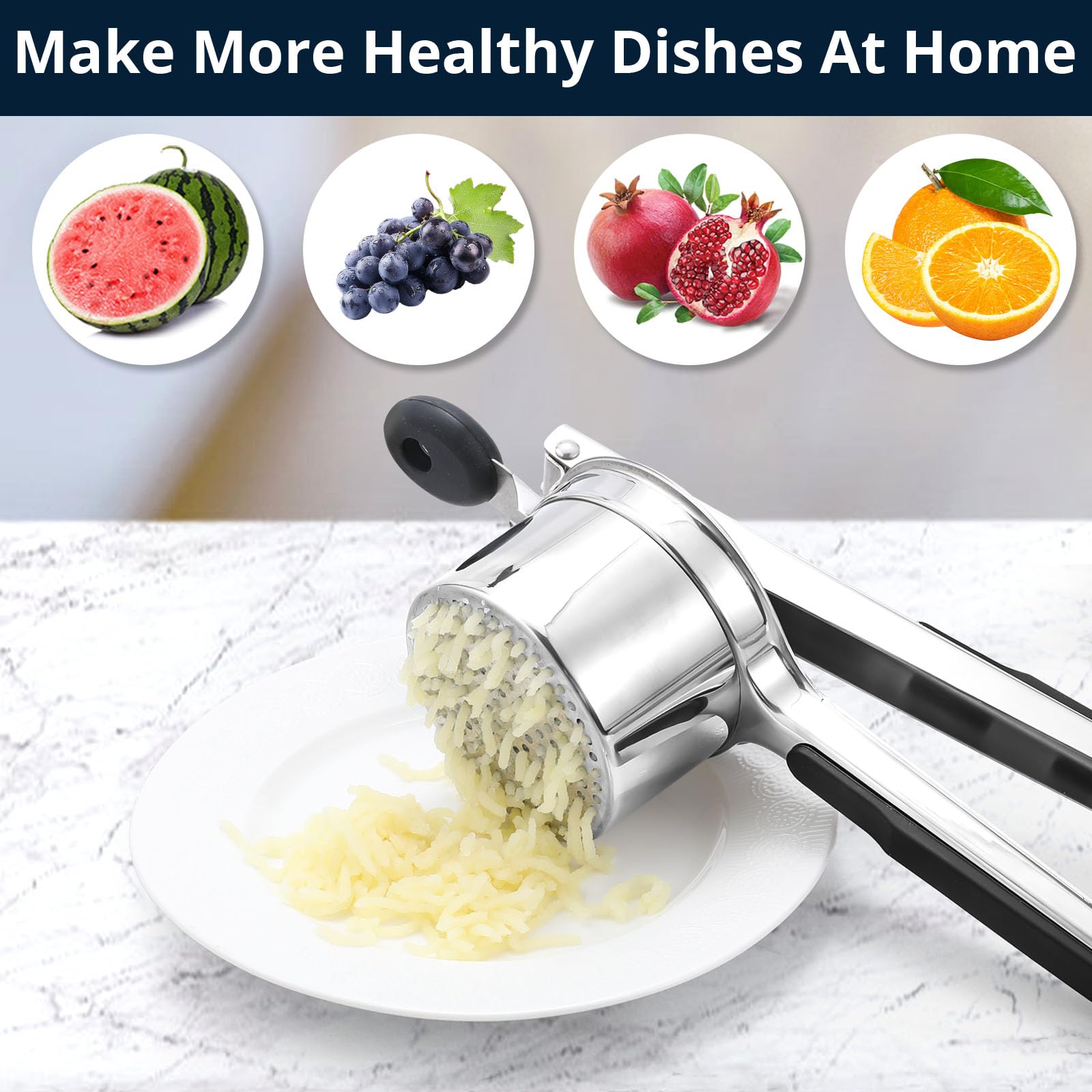 Stainless Steel Potato Ricer & Masher - 15 oz Silicone Food Press for Smooth Creamy Mashed Potatoes | Perfect for Thanksgiving, Baby Food & Homemade Gnocchi