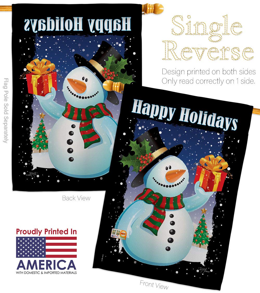 Christmas Snowman Garden House Flags Kit - Winter Holiday Decorative Yard Banner with Santa & Reindeer - Made in USA 28x40 Inches - Perfect for Front Yard, Porch & Seasonal Outdoor Decor