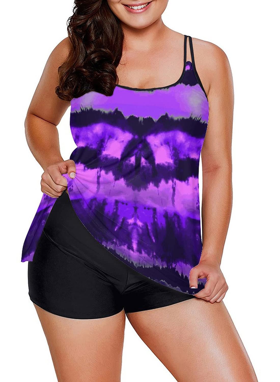 XAKALAKA Plus Size Women's Tankini Swimsuits - Flowy Two Piece Bathing Suit with Shorts for Beach, Pool & Summer Vacation