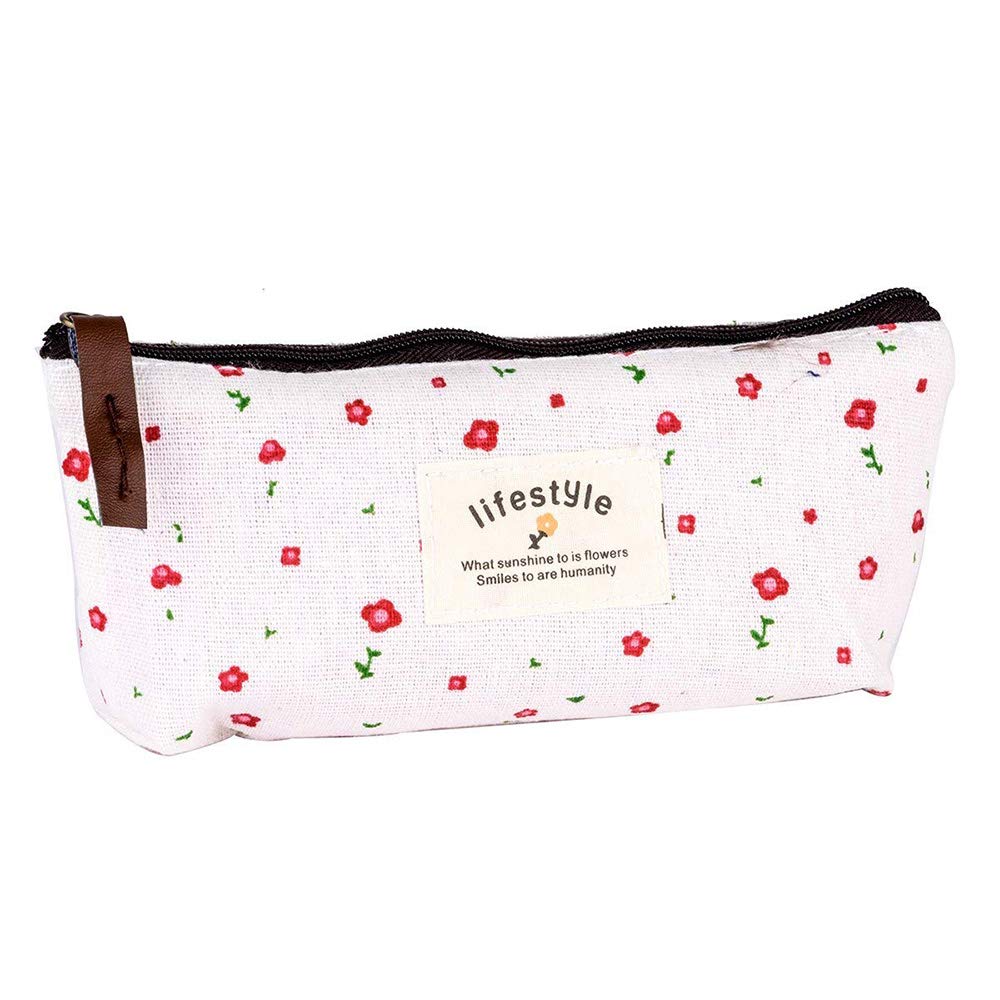 Floral Canvas Pencil Case for Students - Makeup Brushes & Stationery Organizer, Durable School Supply for Kids & Teens | Perfect for School, Travel & Daily Use