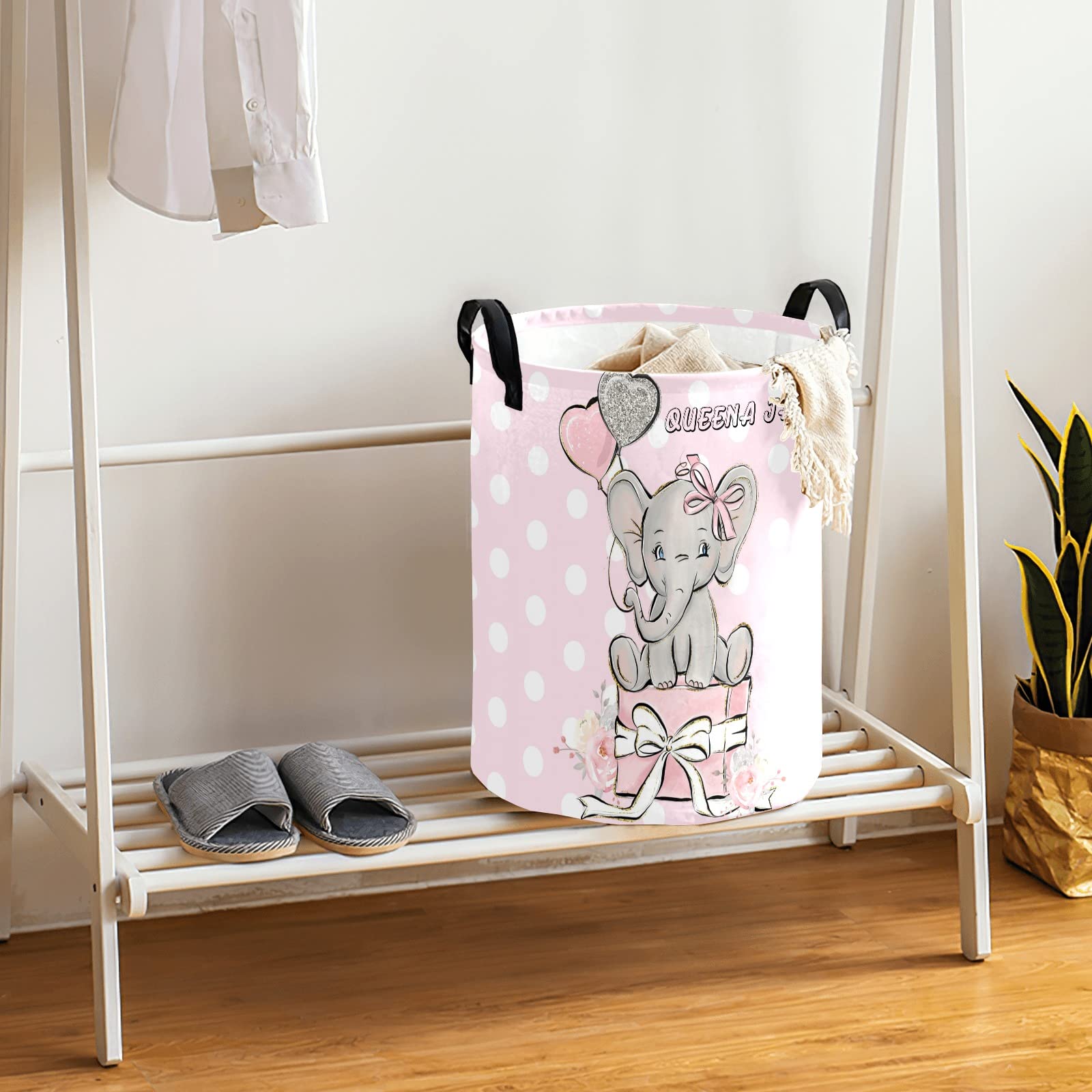 Elephant Pink Silver Glitter Balloons Storage Bin - Waterproof Oxford Fabric Laundry Hamper & Organizer for Clothes, Toys, Gifts | Perfect for Nursery, Bedroom & Home Organization