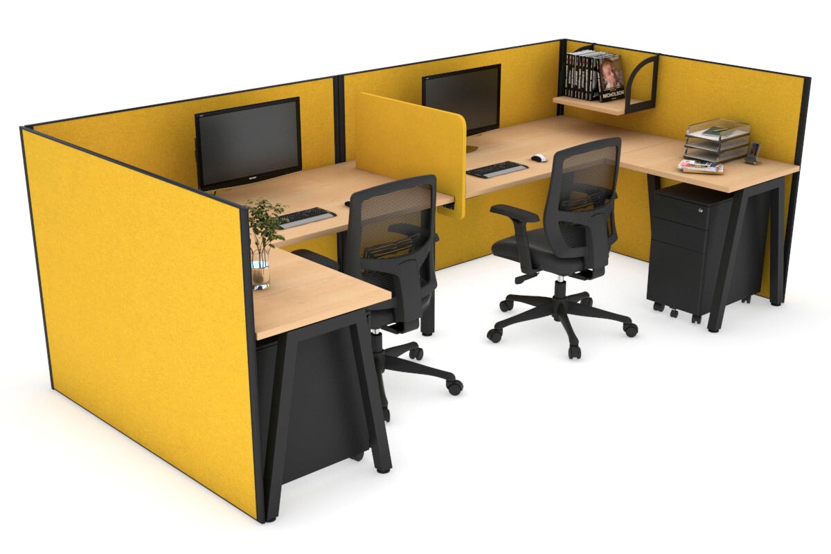 Quadro A Legs 2-Person Corner Workstation - U-Shaped Black Frame Office Desk [1400L x 1800W with Cable Management] - Perfect for Collaborative Workspaces & Home Offices